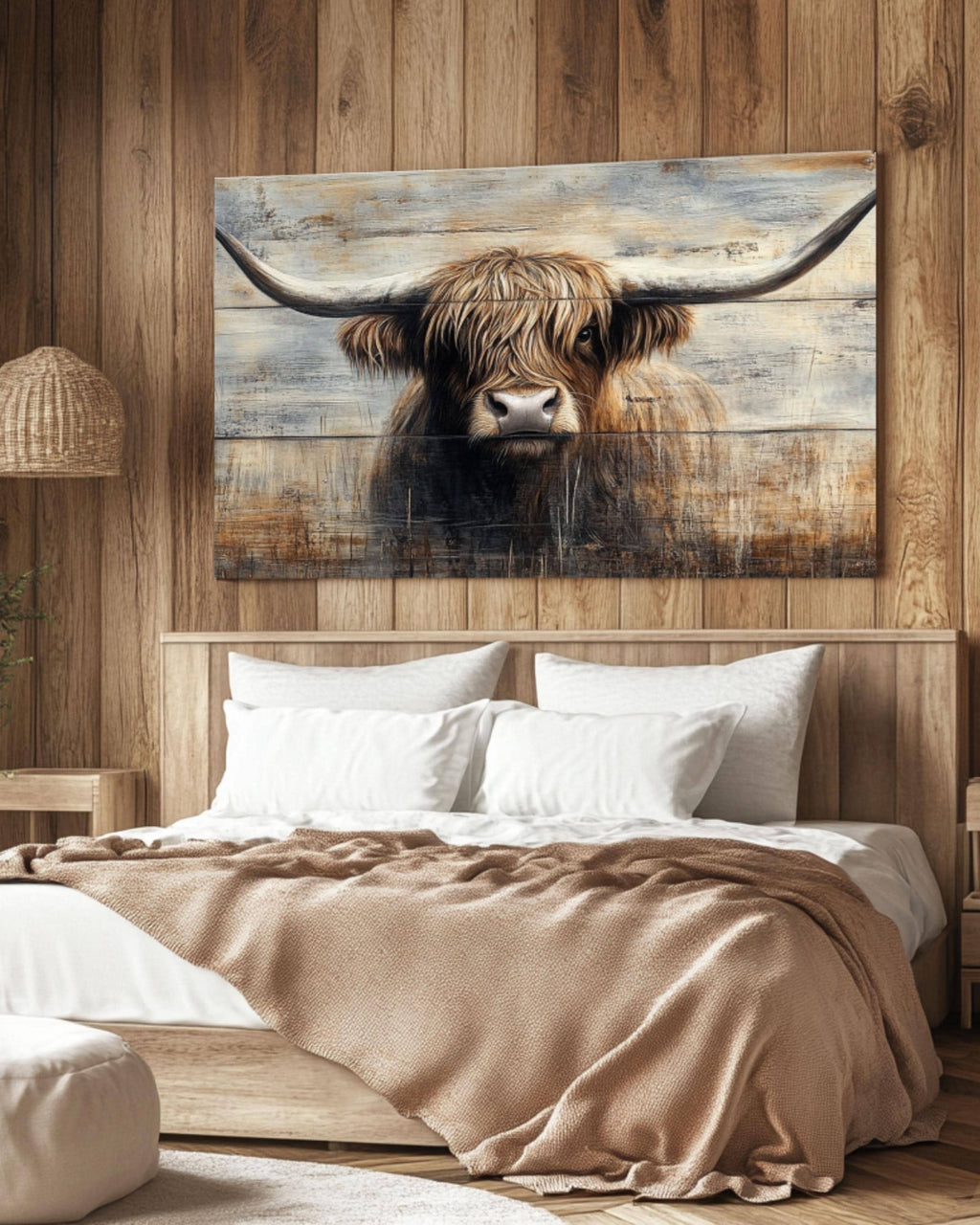 Rustic Highland Cow Canvas Print: Farmhouse Wall Art
