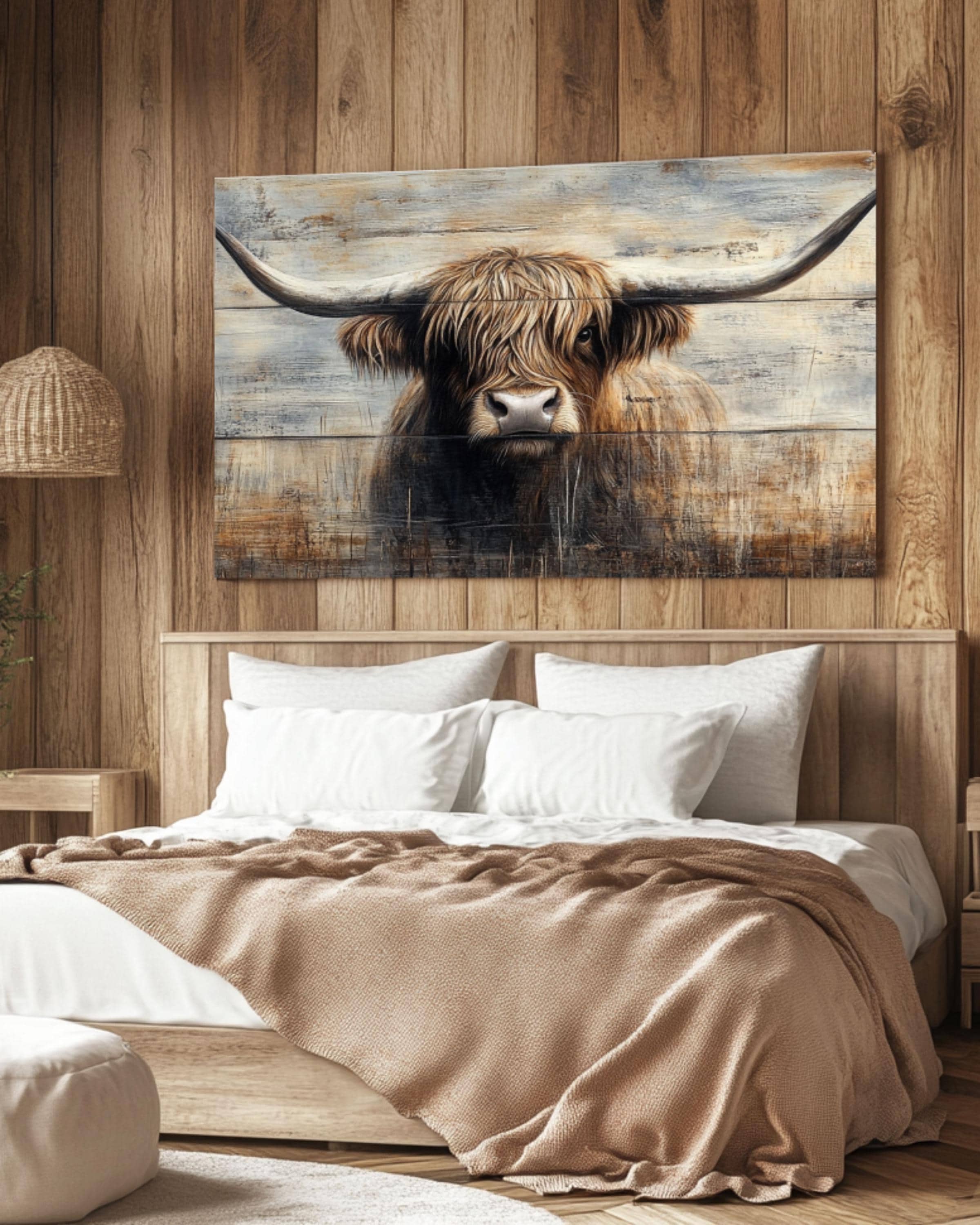 Rustic Highland Cow Canvas Print: Farmhouse Wall Art
