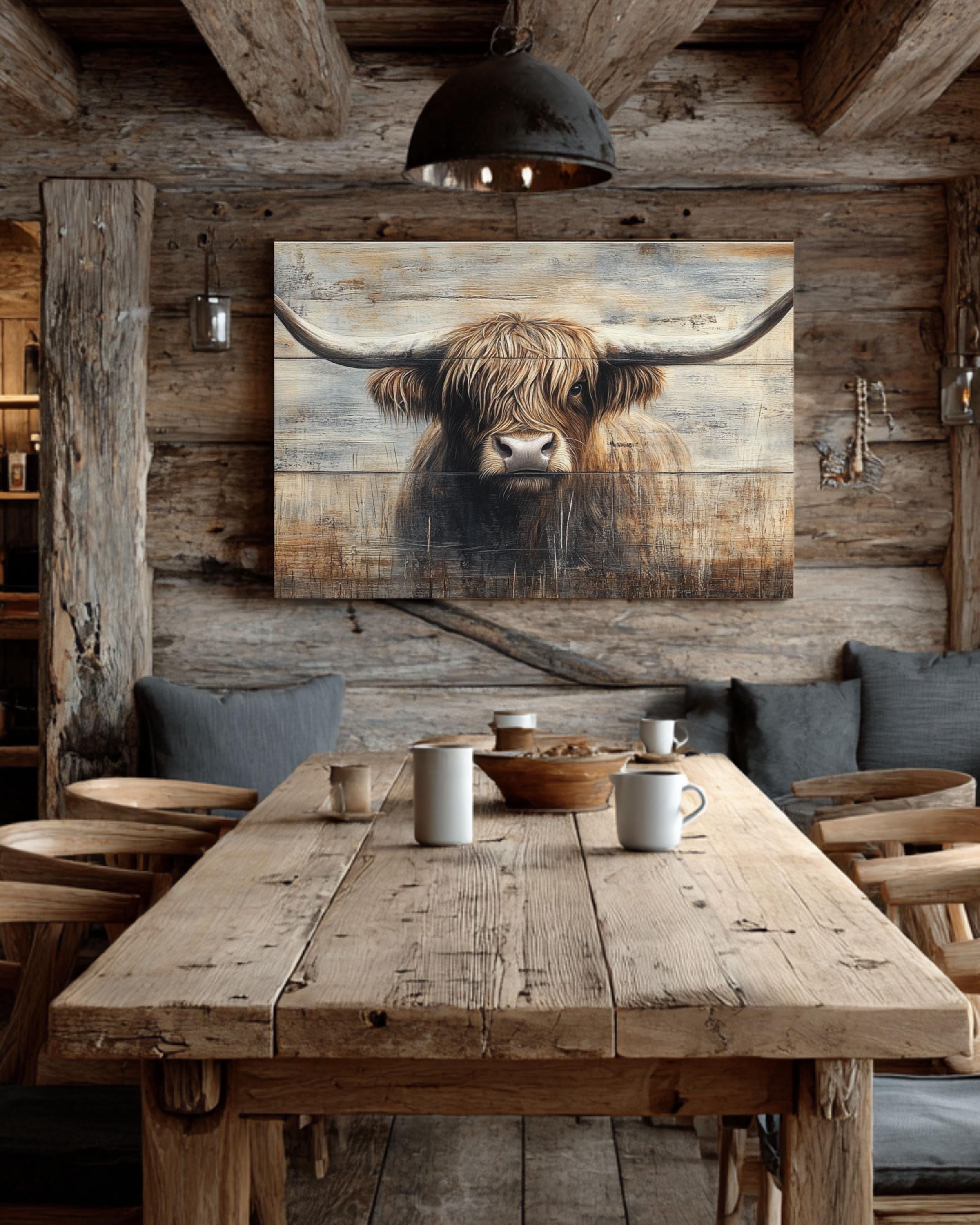 Rustic Highland Cow Canvas Print: Farmhouse Wall Art