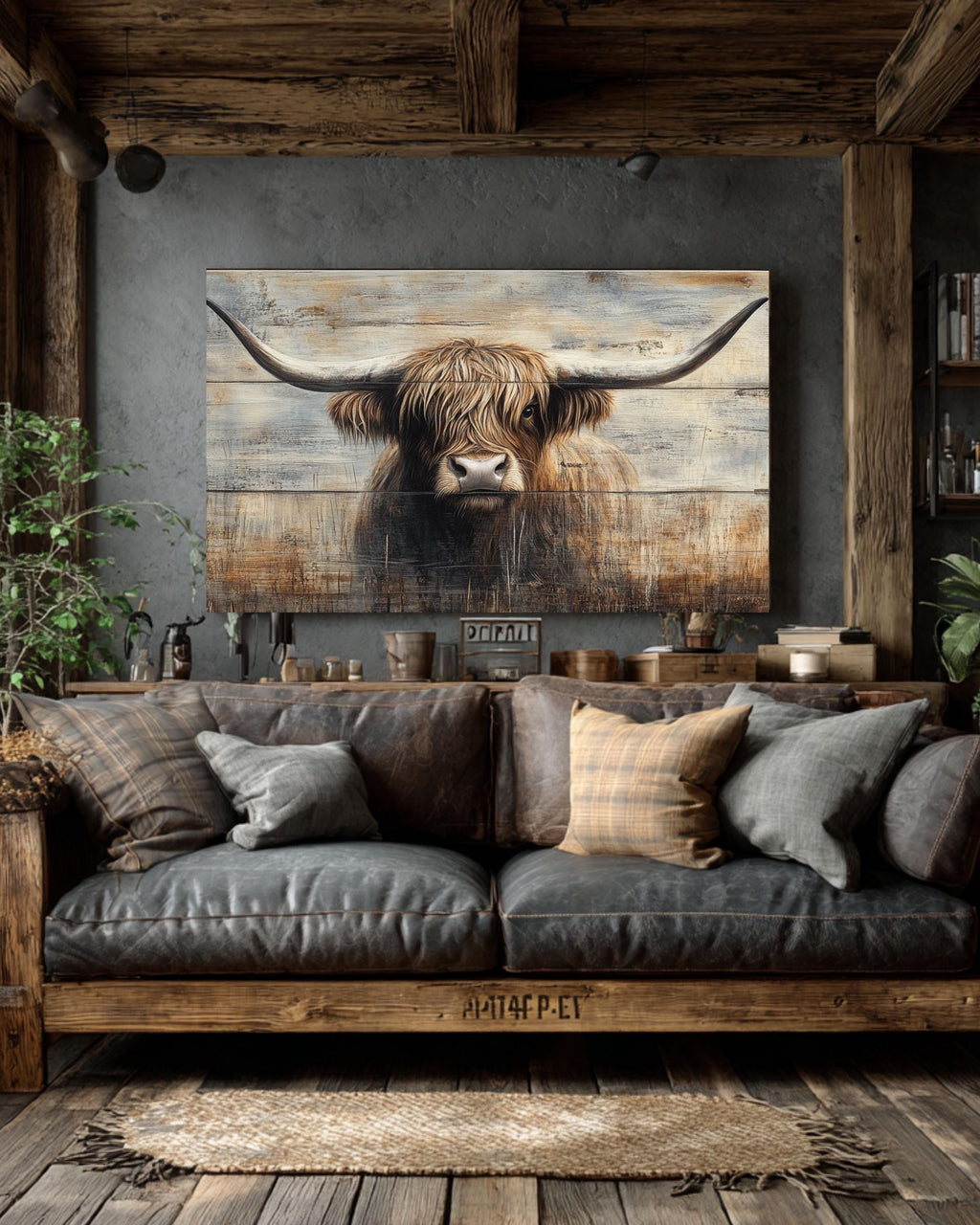 Rustic Highland Cow Canvas Print: Farmhouse Wall Art