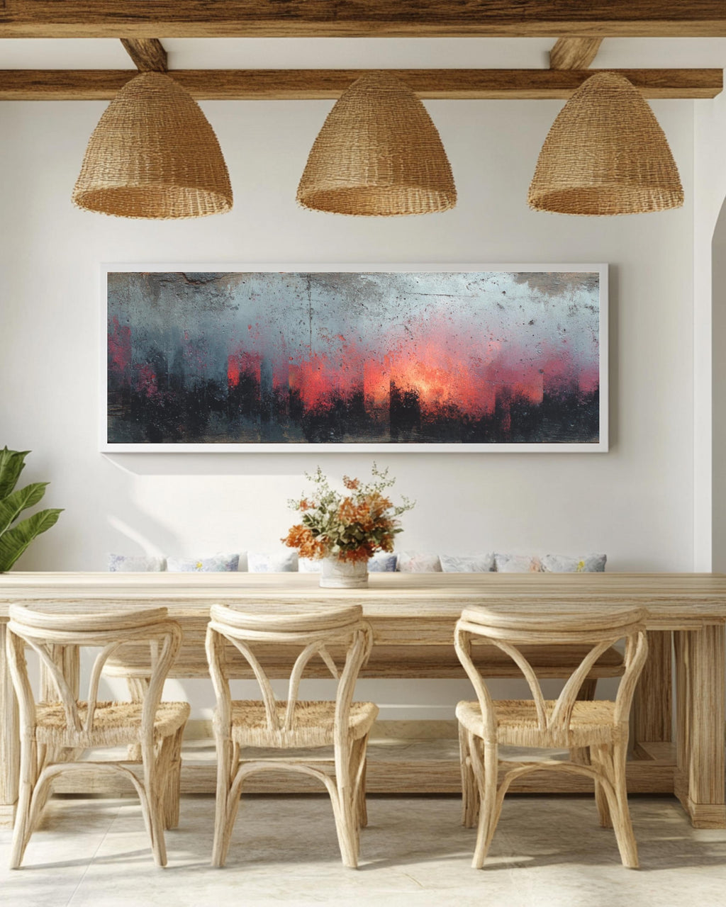 Abstract Rustic Panoramic Canvas Art: Modern Farmhouse Wall Decor