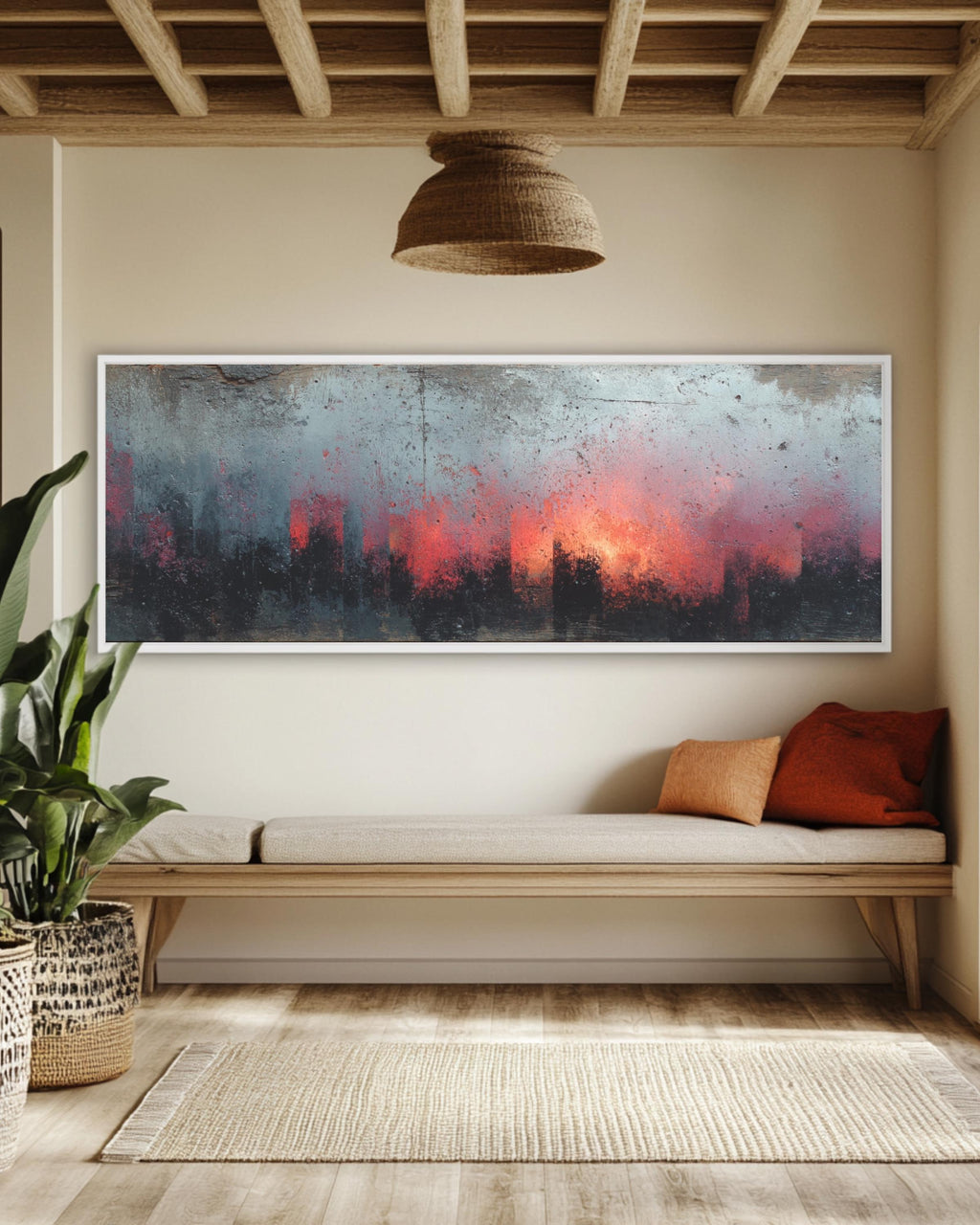Abstract Rustic Panoramic Canvas Art: Modern Farmhouse Wall Decor