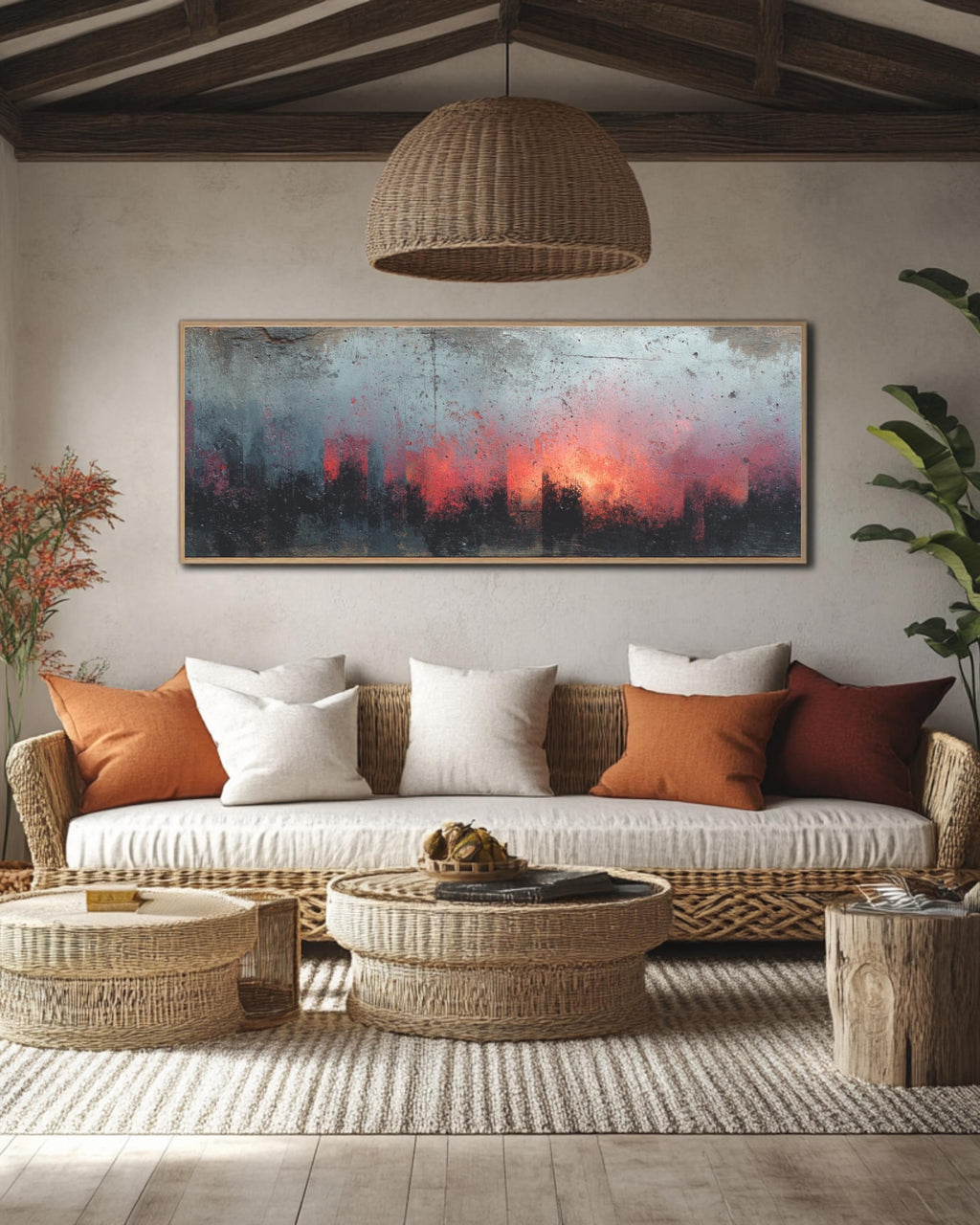 Abstract Rustic Panoramic Canvas Art: Modern Farmhouse Wall Decor