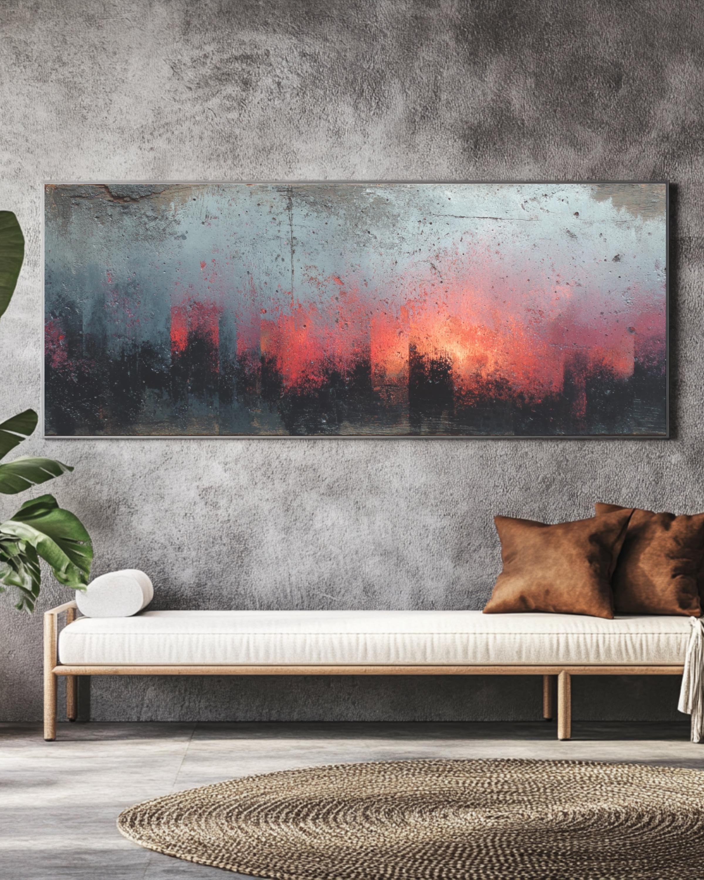 Abstract Rustic Panoramic Canvas Art: Modern Farmhouse Wall Decor