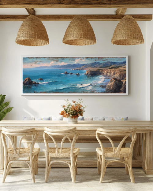 Abstract Ocean Seascape Canvas Art: Modern Coastal Cliff Painting
