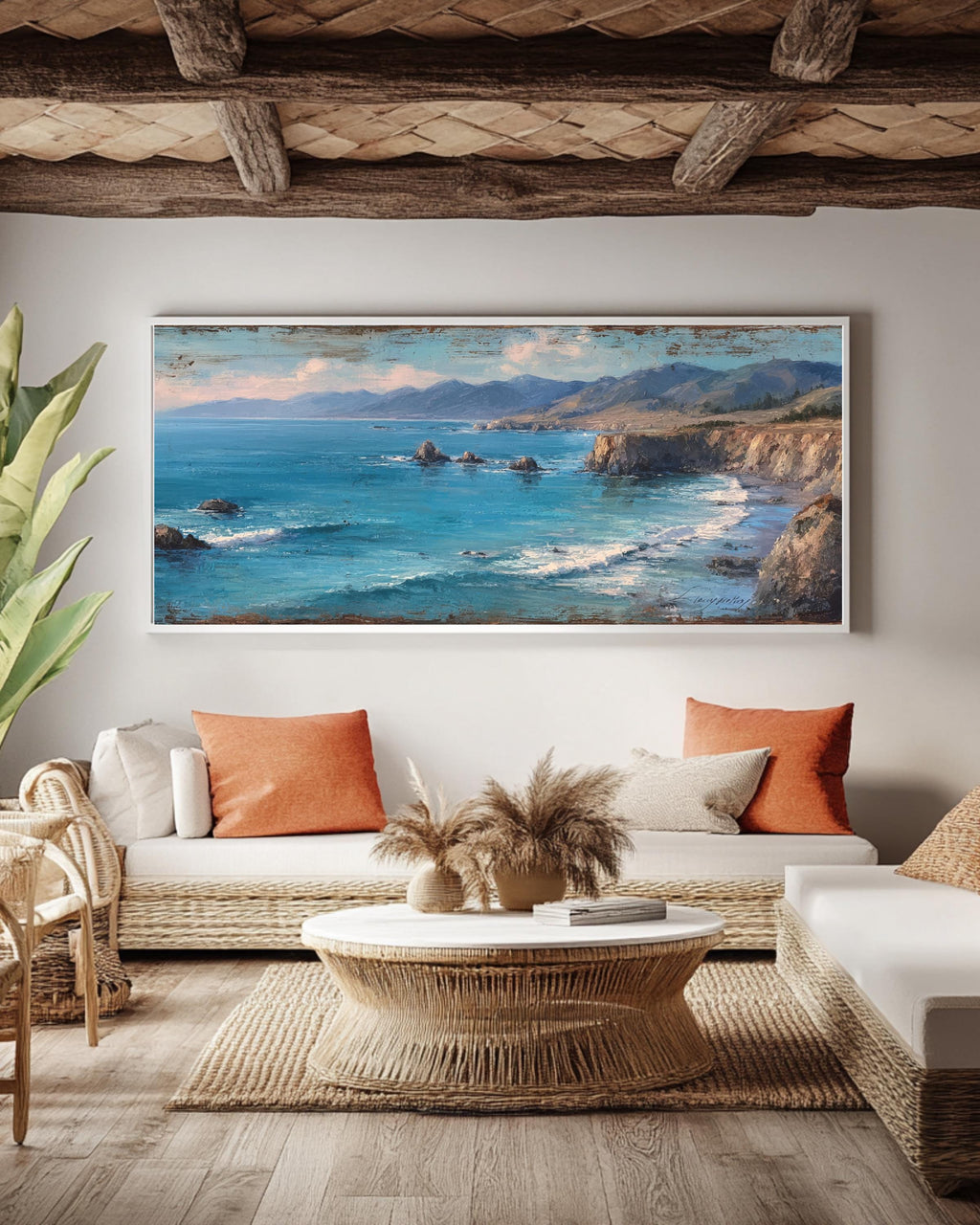 Abstract Ocean Seascape Canvas Art: Modern Coastal Cliff Painting
