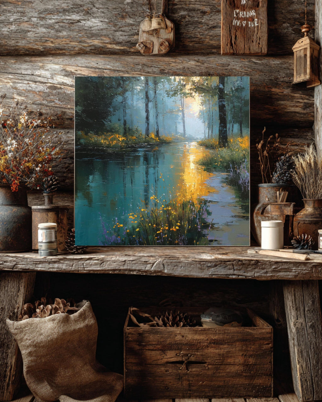 Abstract Forest Painting: Rustic Modern Canvas Wall Art