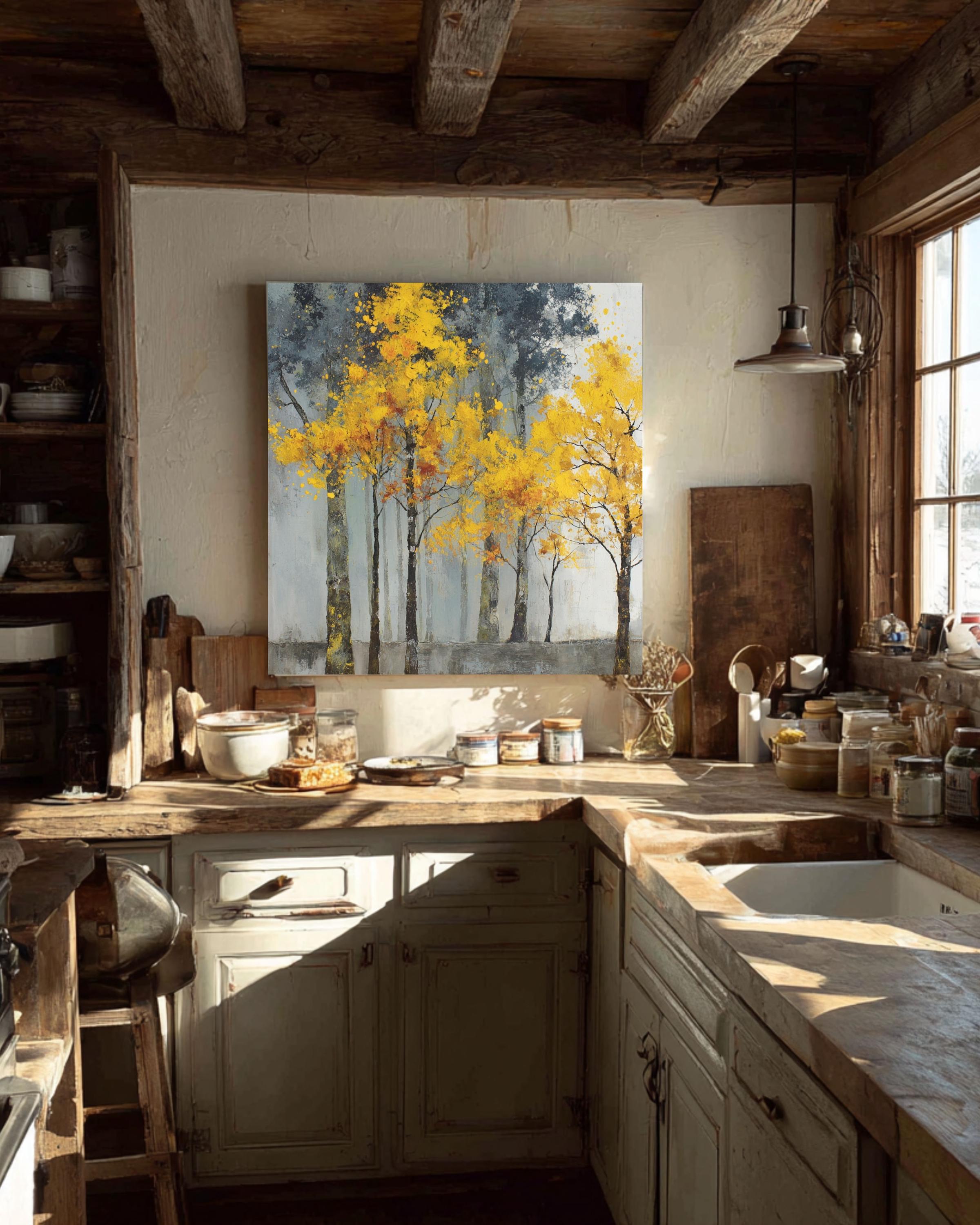 Abstract Forest Trees Canvas Art: Rustic Nature Painting, Ready to Hang