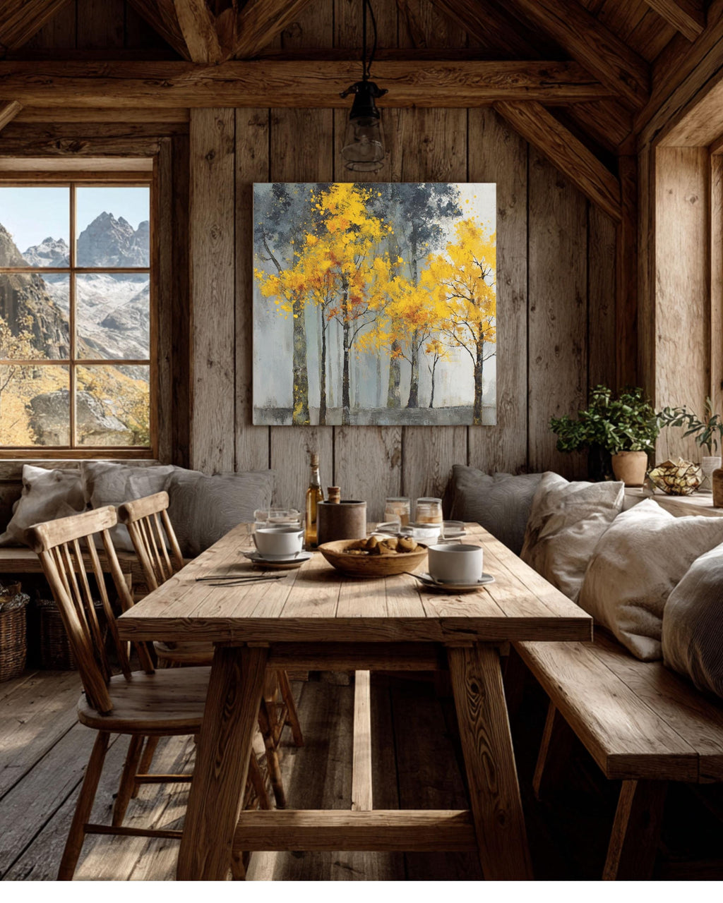 Abstract Forest Trees Canvas Art: Rustic Nature Painting, Ready to Hang