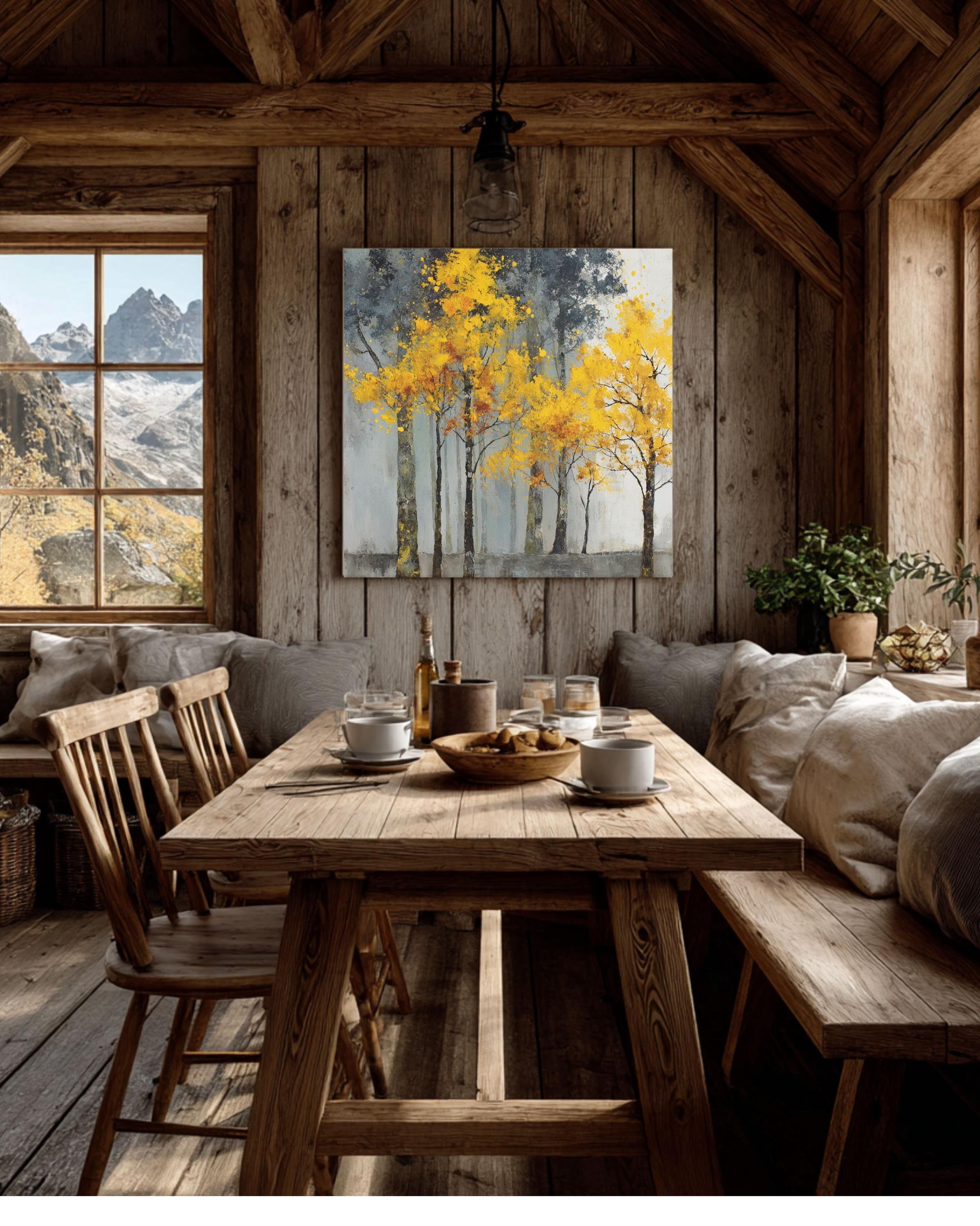 Abstract Forest Trees Canvas Art: Rustic Nature Painting, Ready to Hang