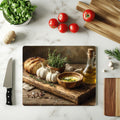 Rustic Garlic & Olive Oil Glass Cutting Board: Farmhouse Kitchen Decor