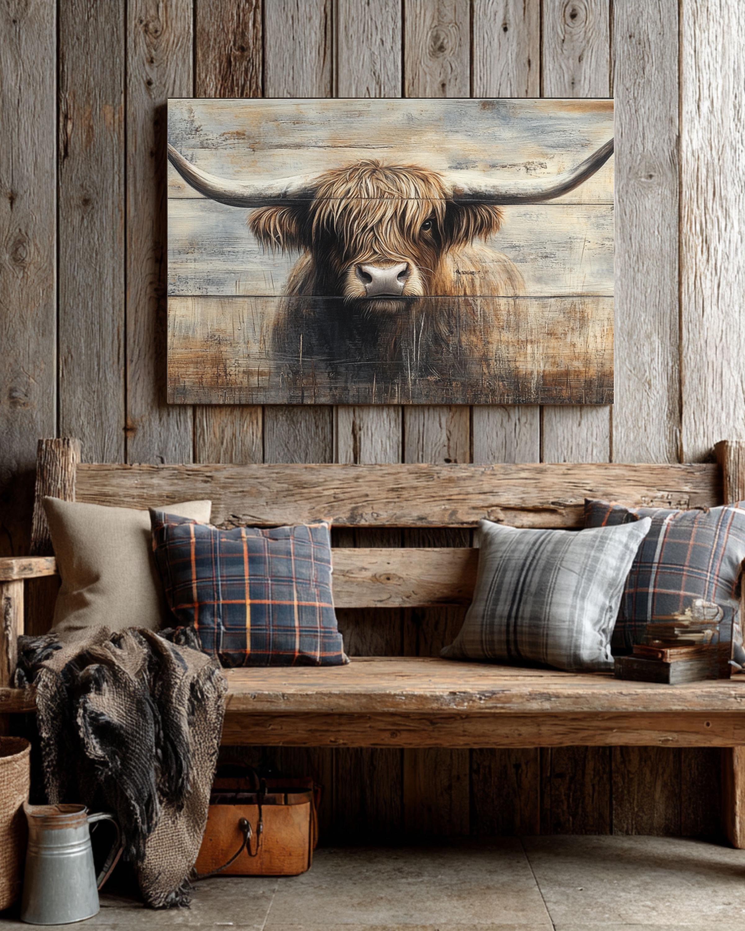 Rustic Highland Cow Canvas Print: Farmhouse Wall Art