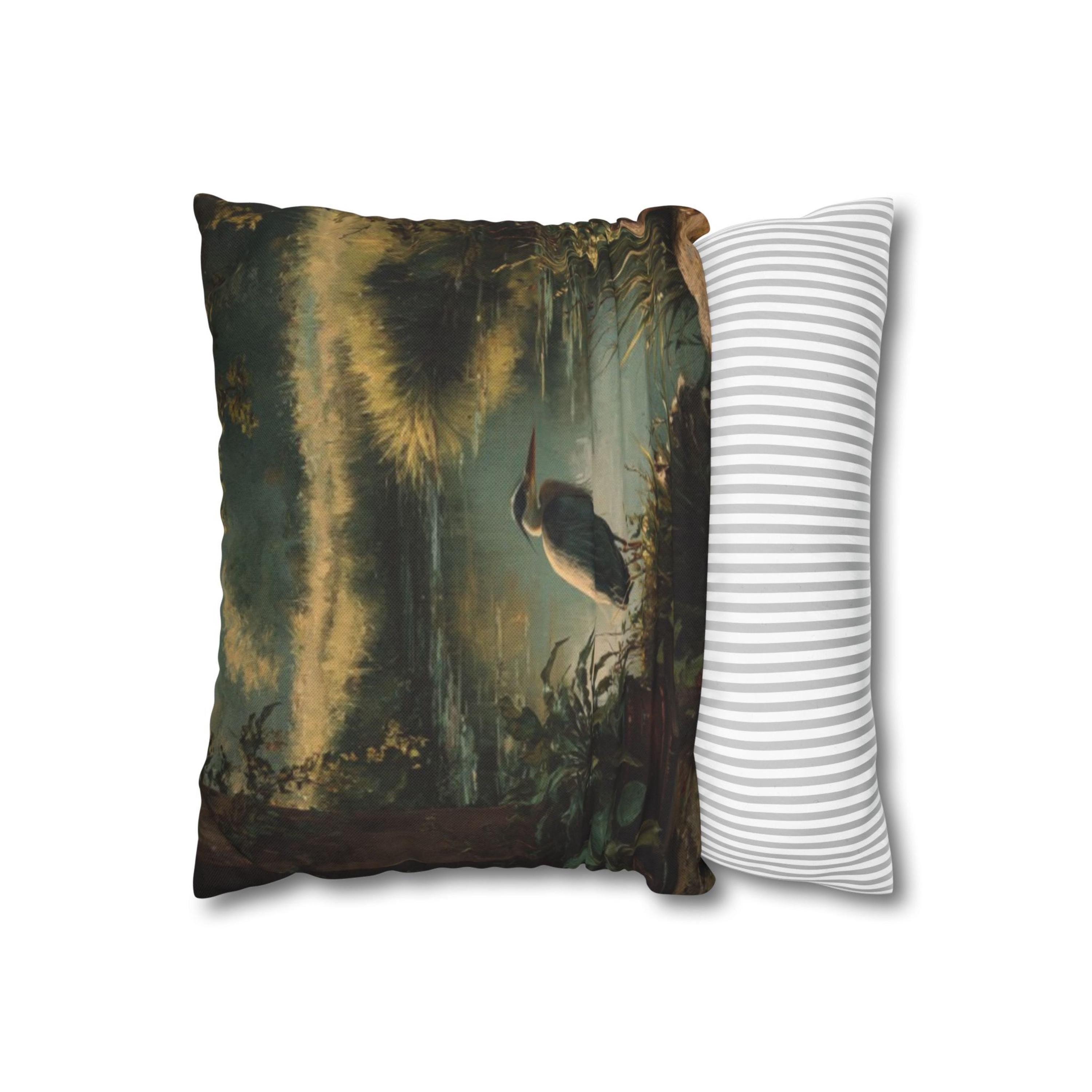Rustic Heron Throw Pillow: Vintage Style Nature Cushion