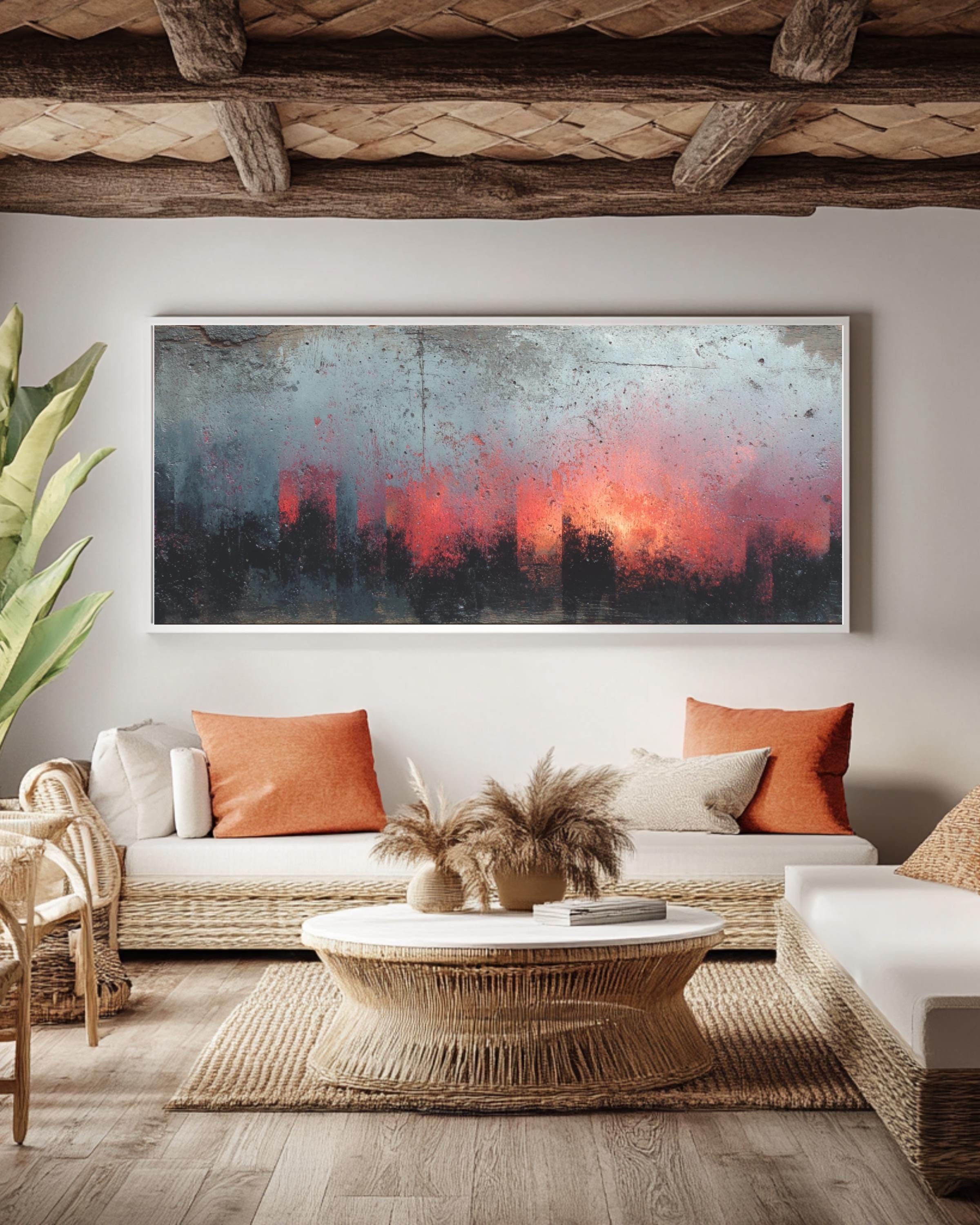 Abstract Rustic Panoramic Canvas Art: Modern Farmhouse Wall Decor