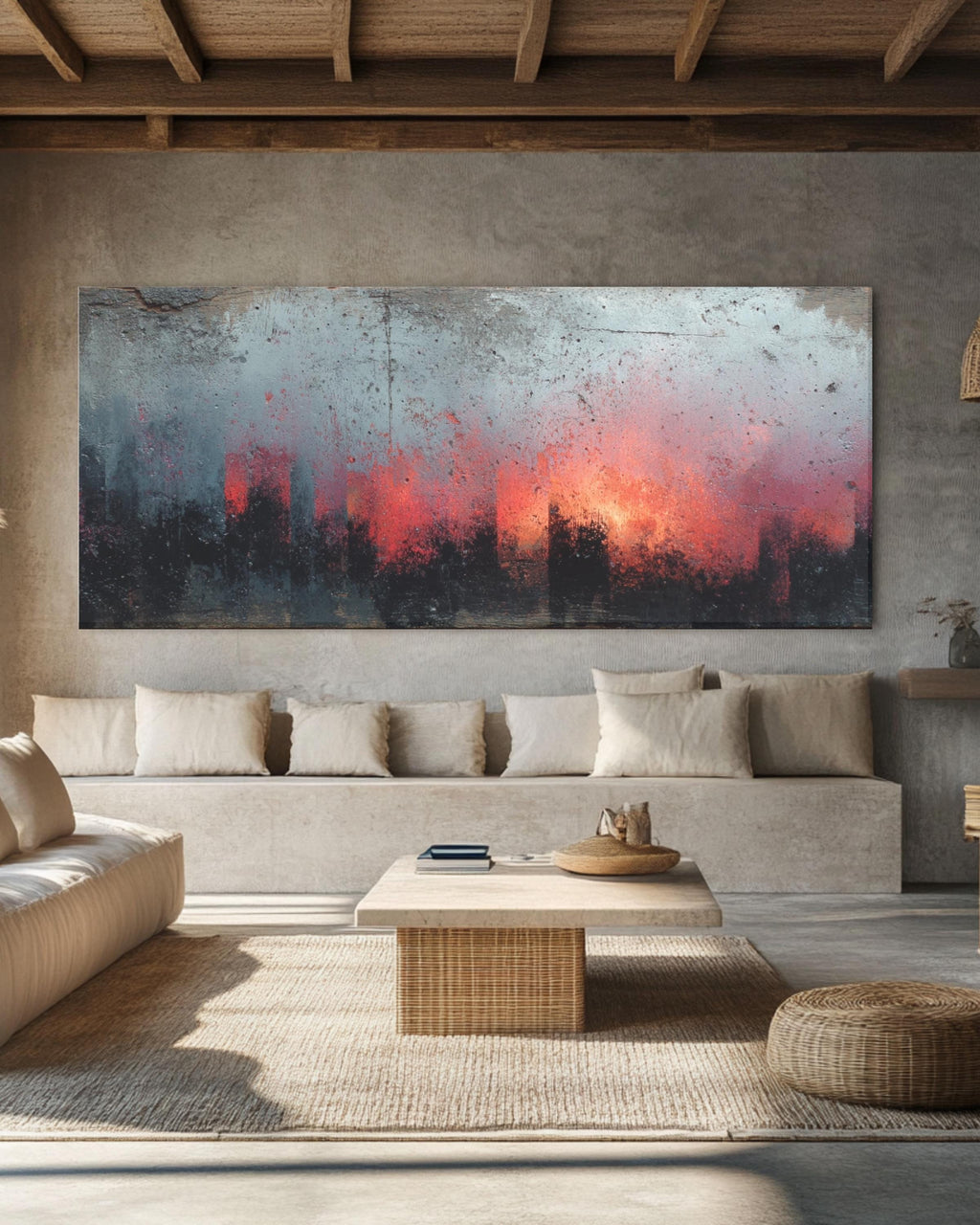 Abstract Rustic Panoramic Canvas Art: Modern Farmhouse Wall Decor