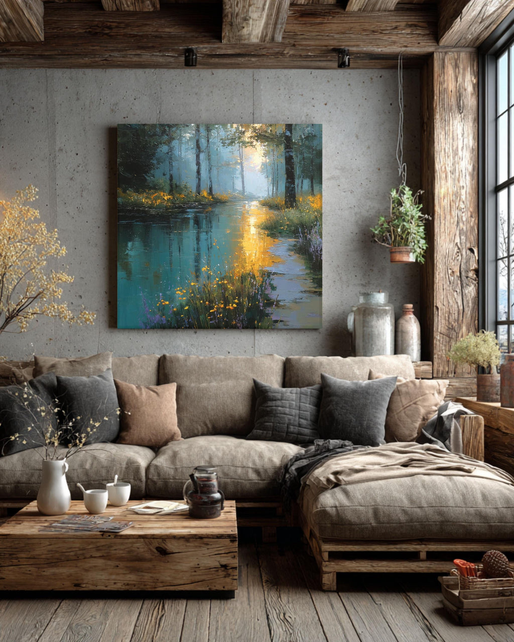 Abstract Forest Painting: Rustic Modern Canvas Wall Art