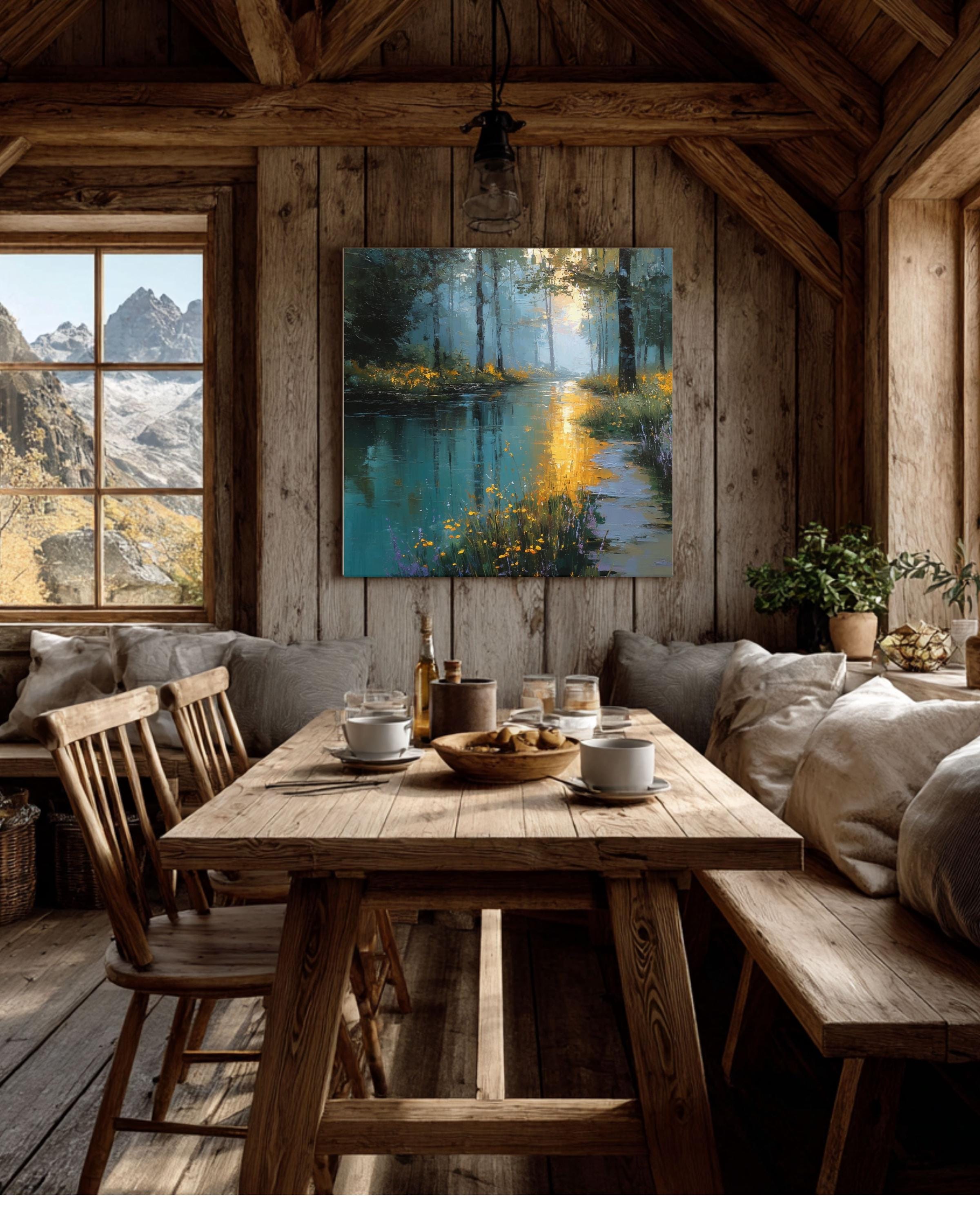 Abstract Forest Painting: Rustic Modern Canvas Wall Art
