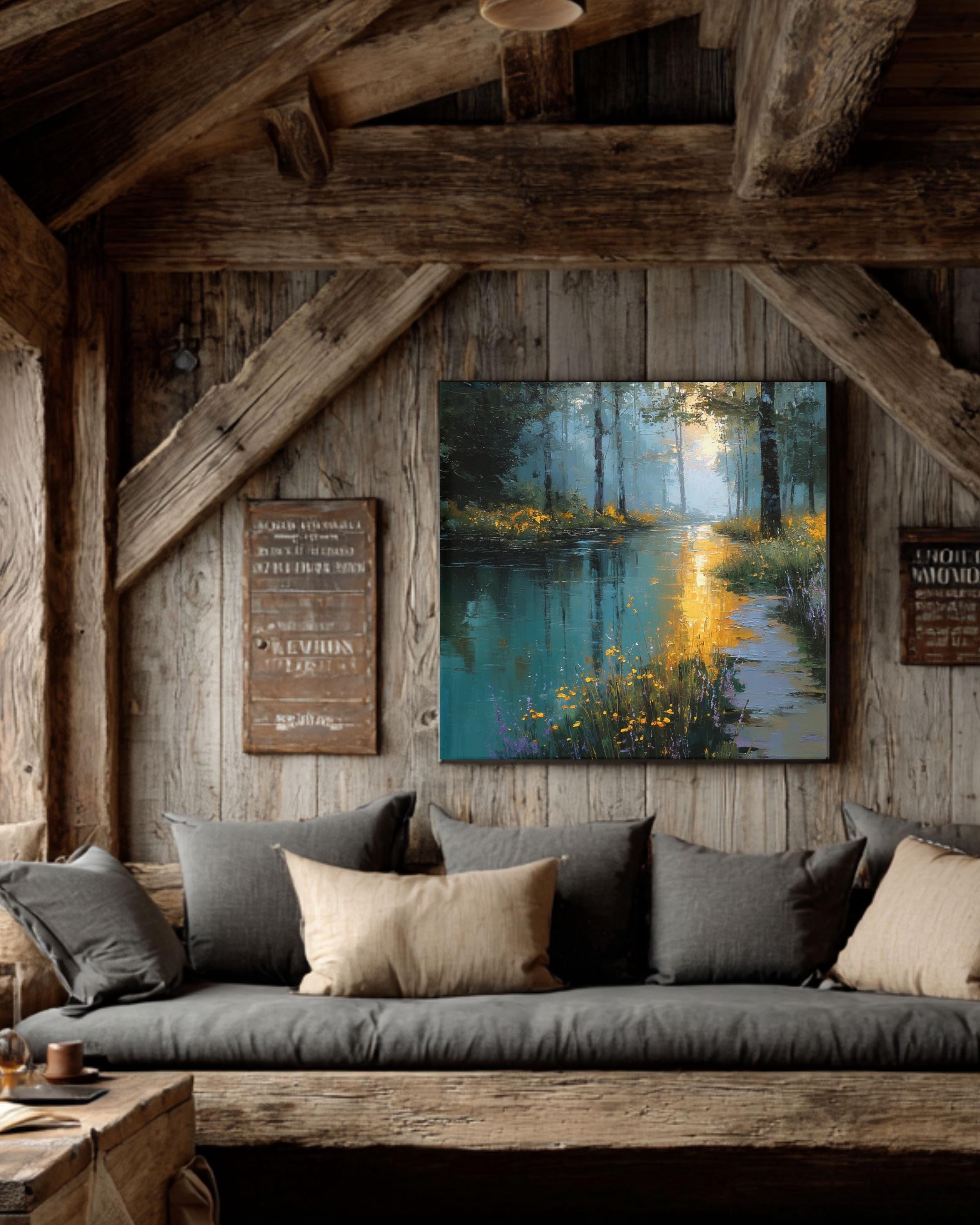 Abstract Forest Painting: Rustic Modern Canvas Wall Art