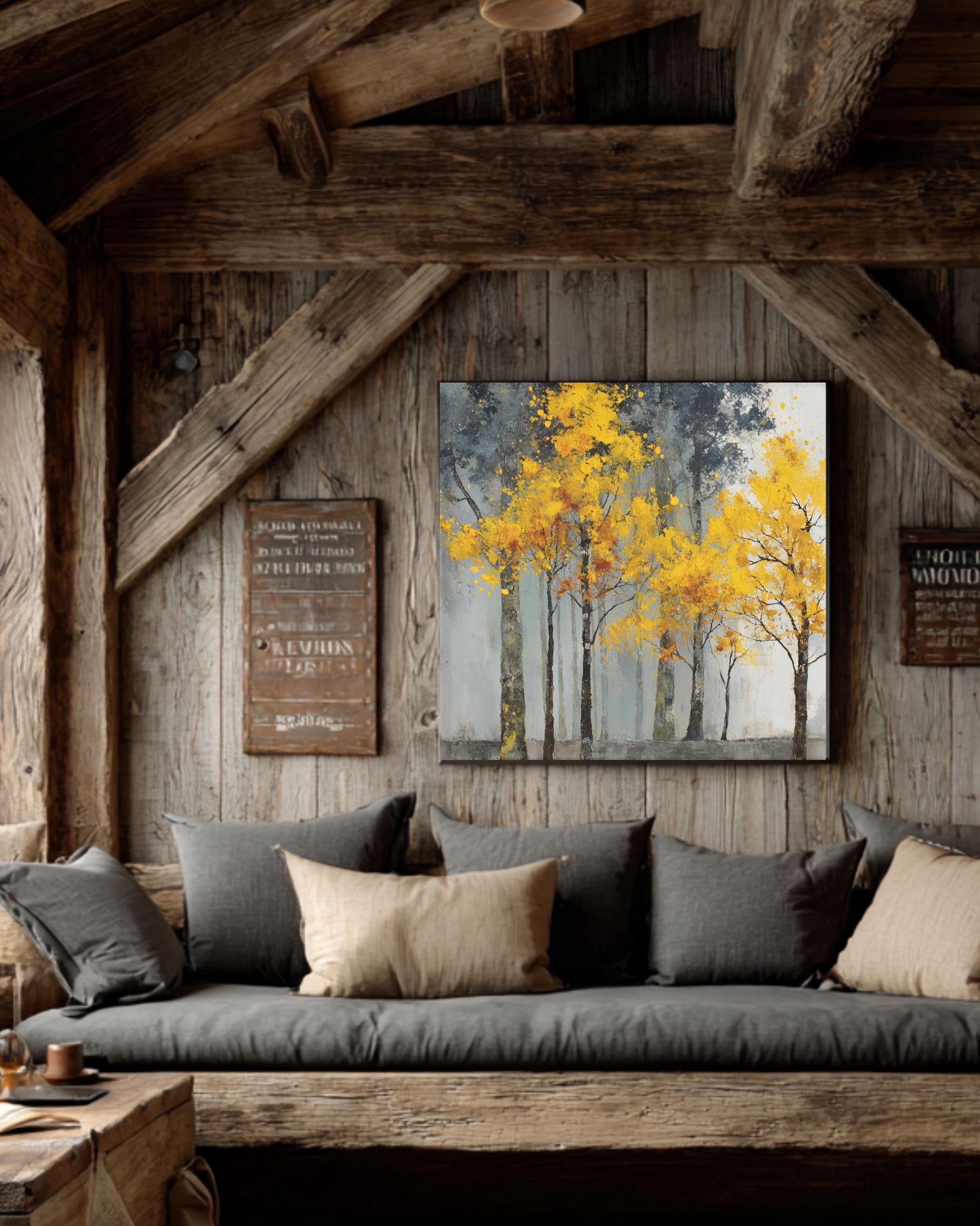 Abstract Forest Trees Canvas Art: Rustic Nature Painting, Ready to Hang