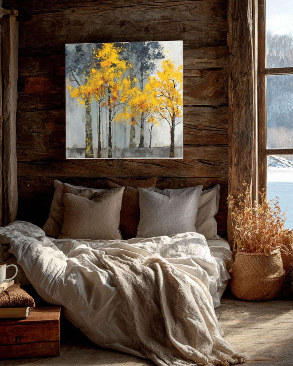 Abstract Forest Trees Canvas Art: Rustic Nature Painting, Ready to Hang
