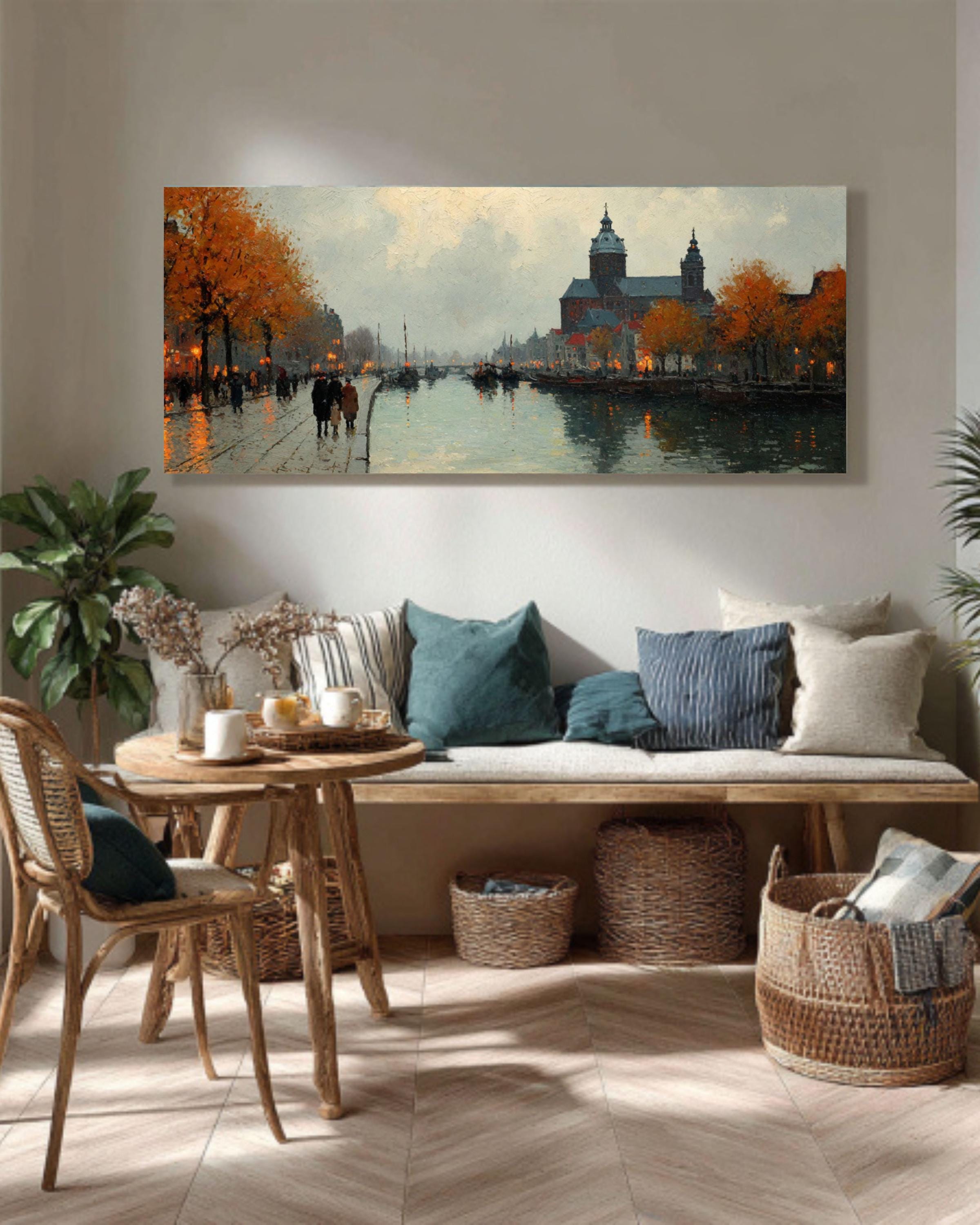 Amsterdam Canal Autumn Canvas Art  James Wilson Morrice Style