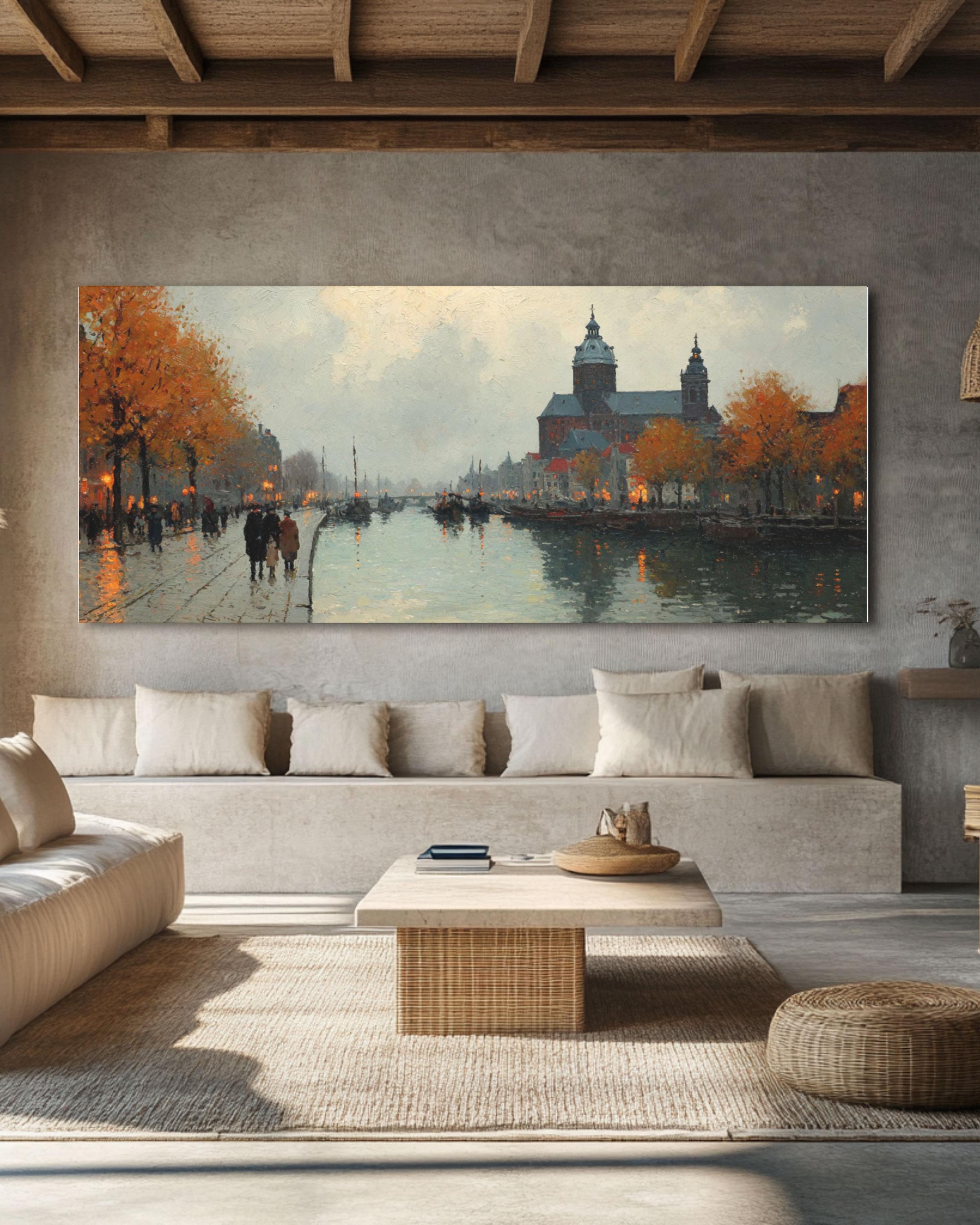 Amsterdam Canal Autumn Canvas Art  James Wilson Morrice Style