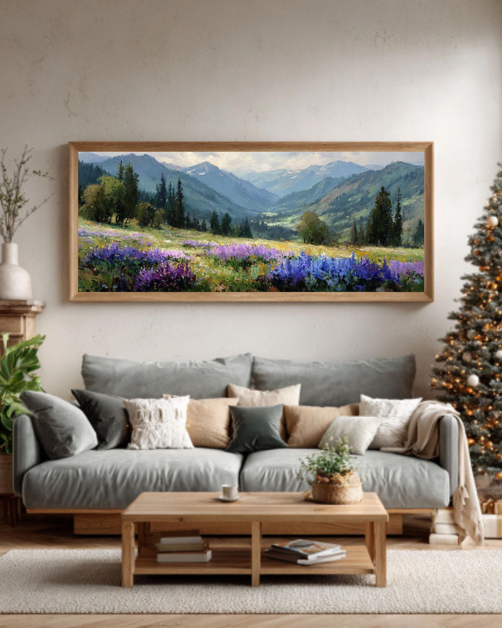 Alpine Meadow Canvas Art  Purple Wildflower Mountain Landscape