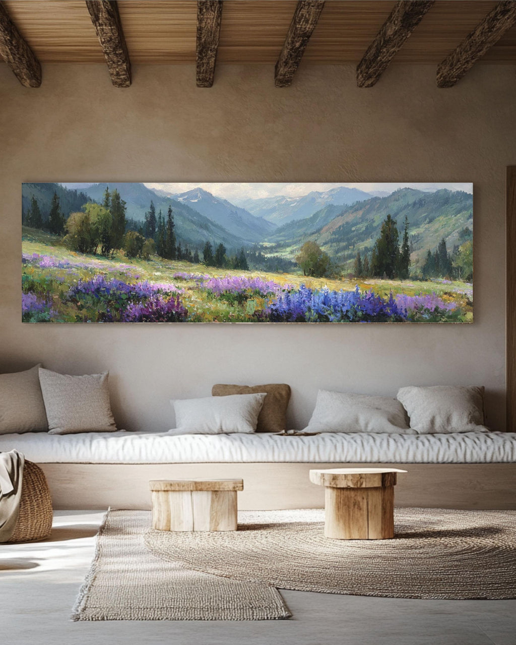Alpine Meadow Canvas Art  Purple Wildflower Mountain Landscape