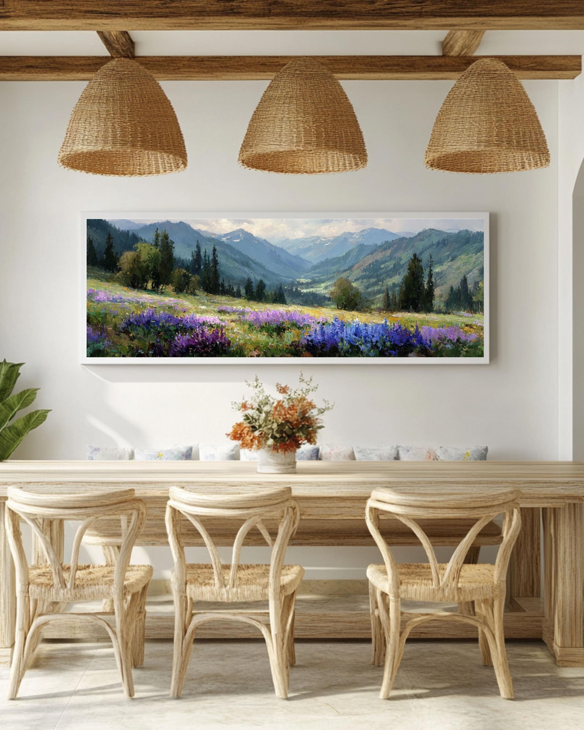 Alpine Meadow Canvas Art  Purple Wildflower Mountain Landscape