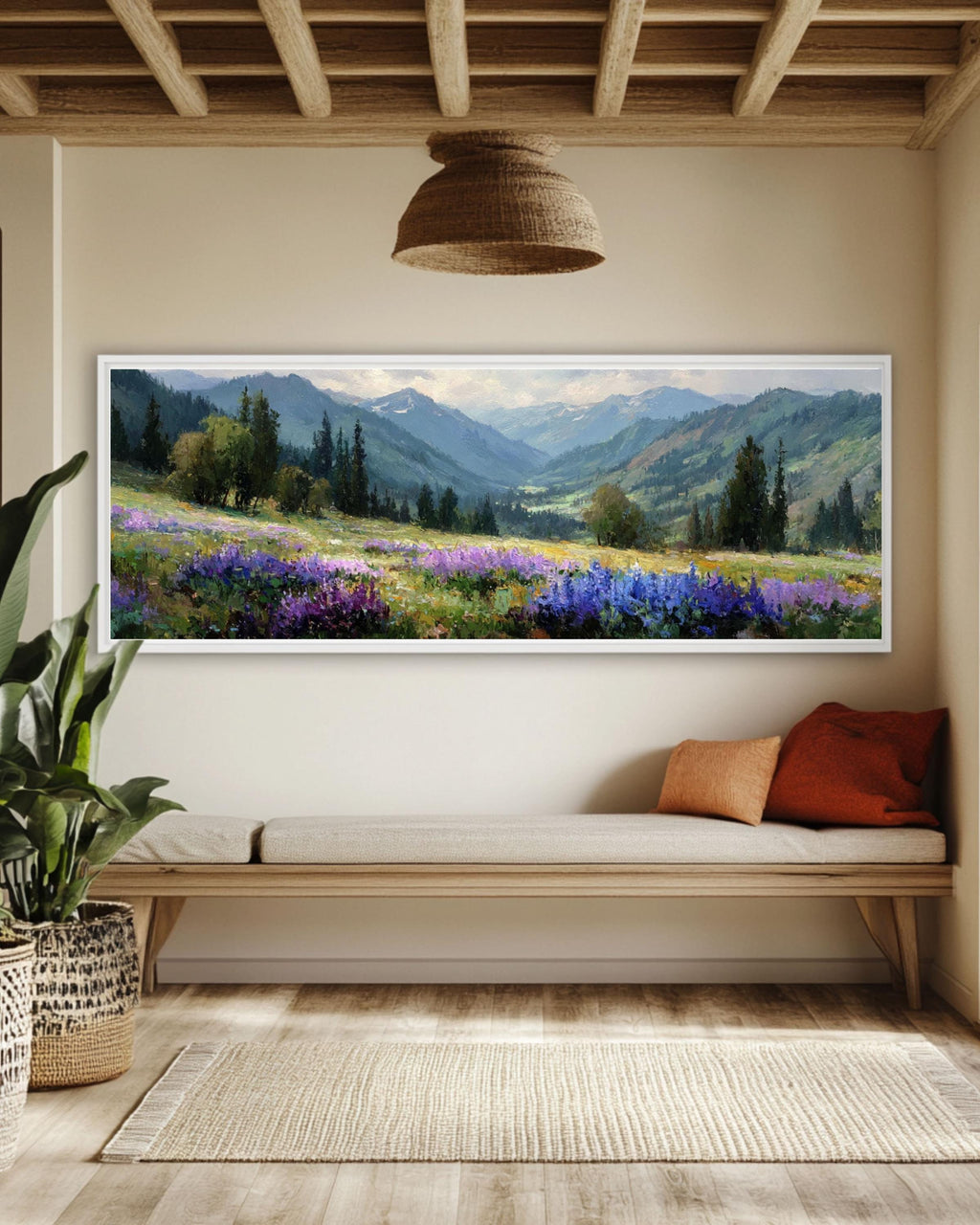 Alpine Meadow Canvas Art  Purple Wildflower Mountain Landscape