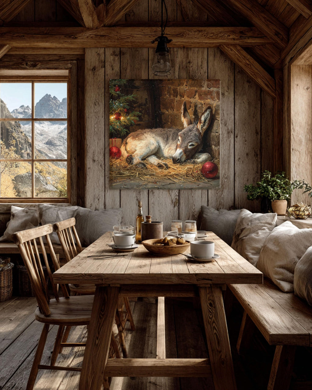 Christmas Nativity Canvas Art: Sleeping Donkey, Rustic Farmhouse Holiday Decor