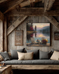 Adirondack Chairs Lake Canvas Art: Rustic Cabin Wall Decor