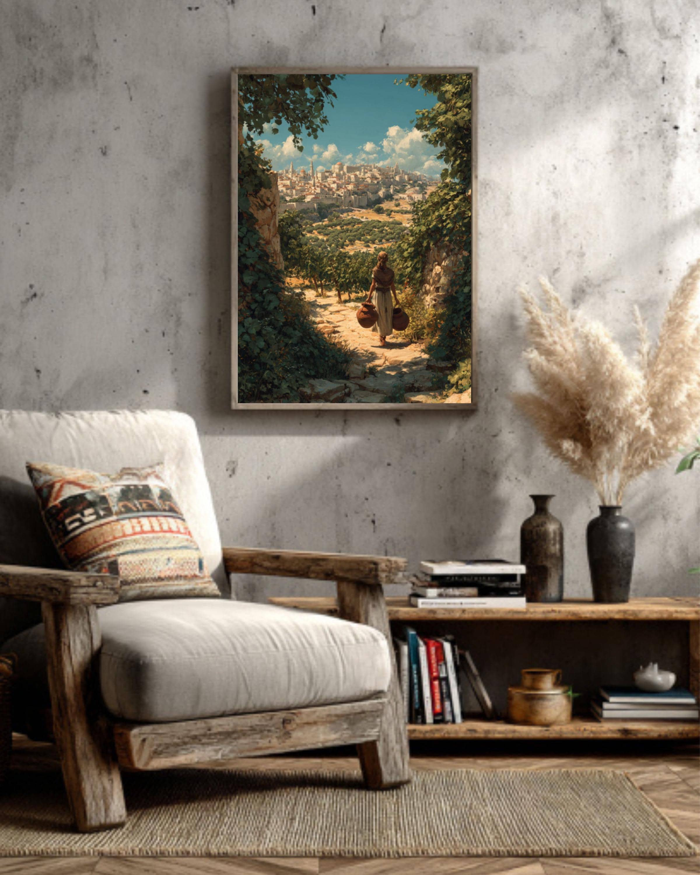 Ancient Jerusalem Canvas Art  Biblical Israelite Woman, Vineyard Scene