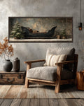 Vintage Sleigh Canvas Art  Rustic Christmas Tree Oil Painting