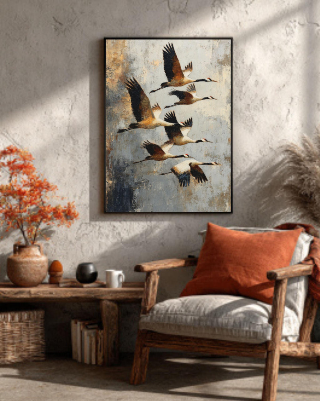 Abstract Birds in Flight Canvas Art  Earth Tone Rustic Decor