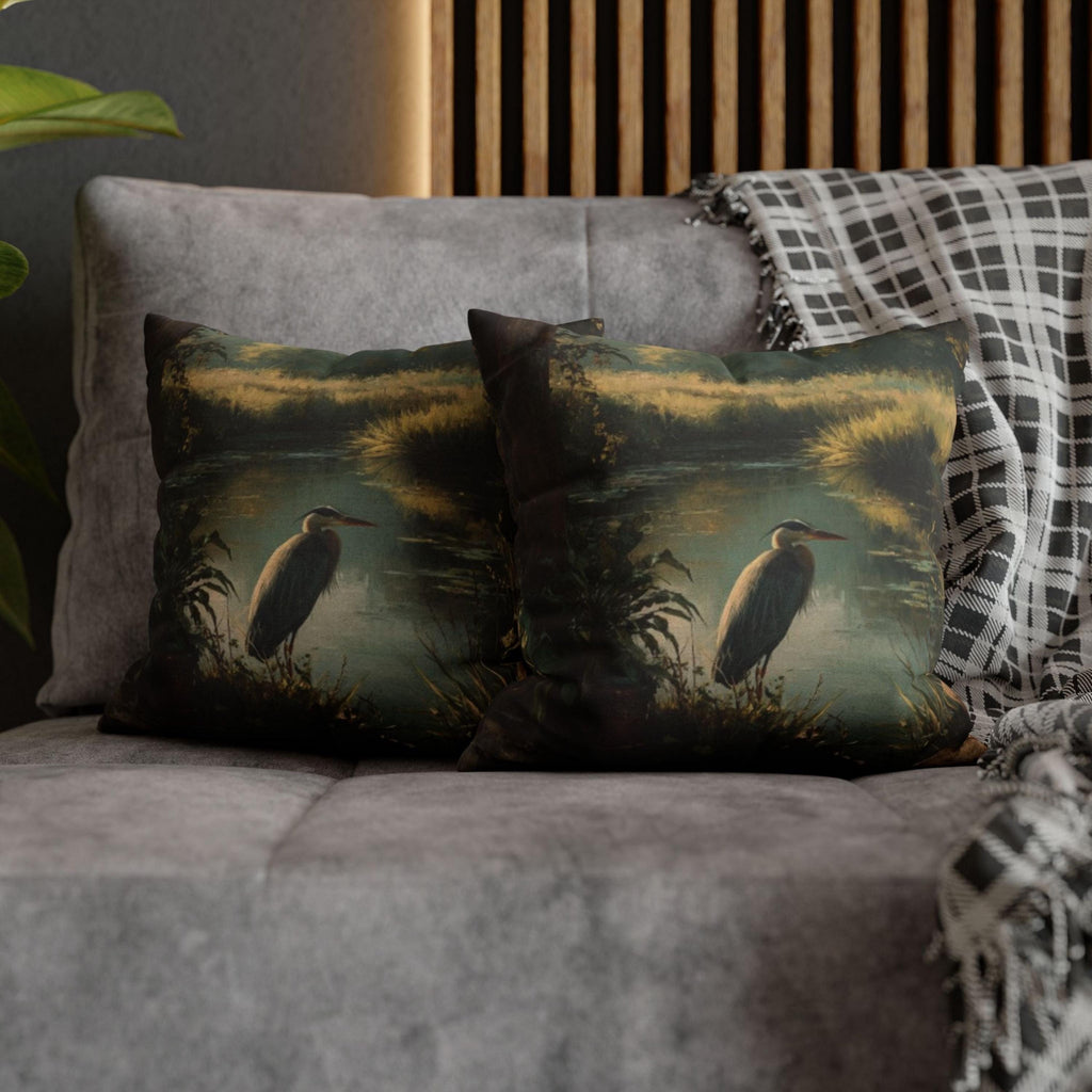 Rustic Heron Throw Pillow: Vintage Style Nature Cushion