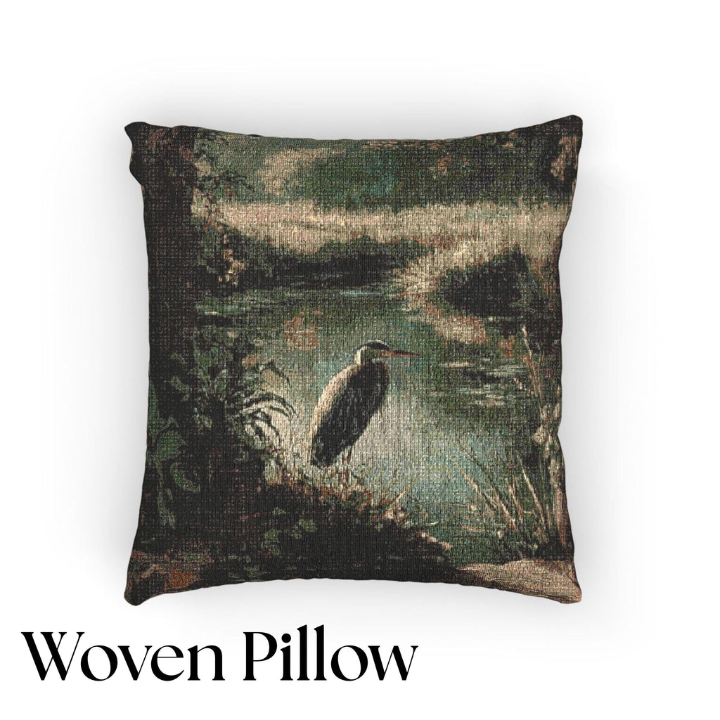 Rustic Heron Throw Pillow: Vintage Style Nature Cushion