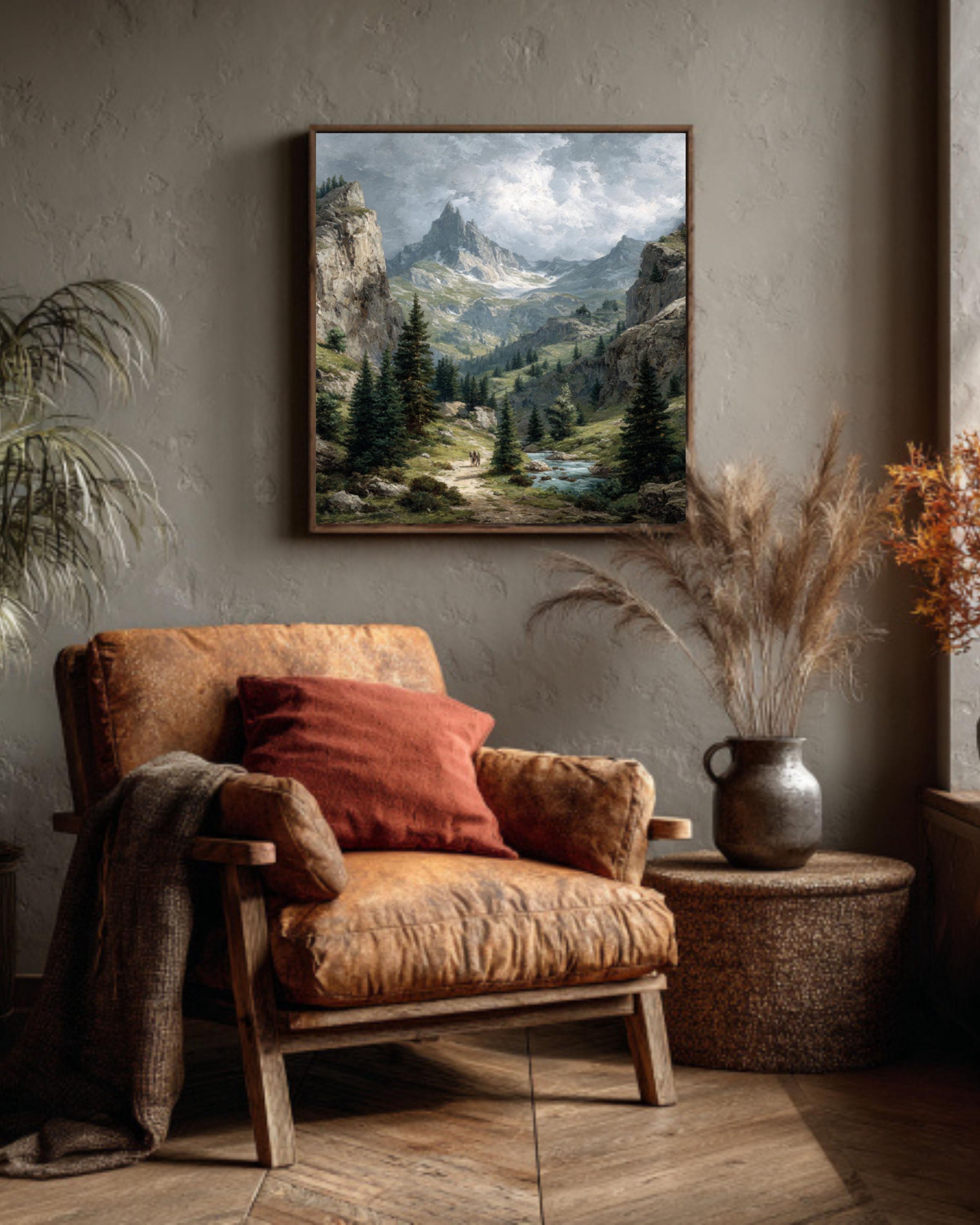 Alpine Valley Canvas Art  Gustave Doré Style Mountain Landscape
