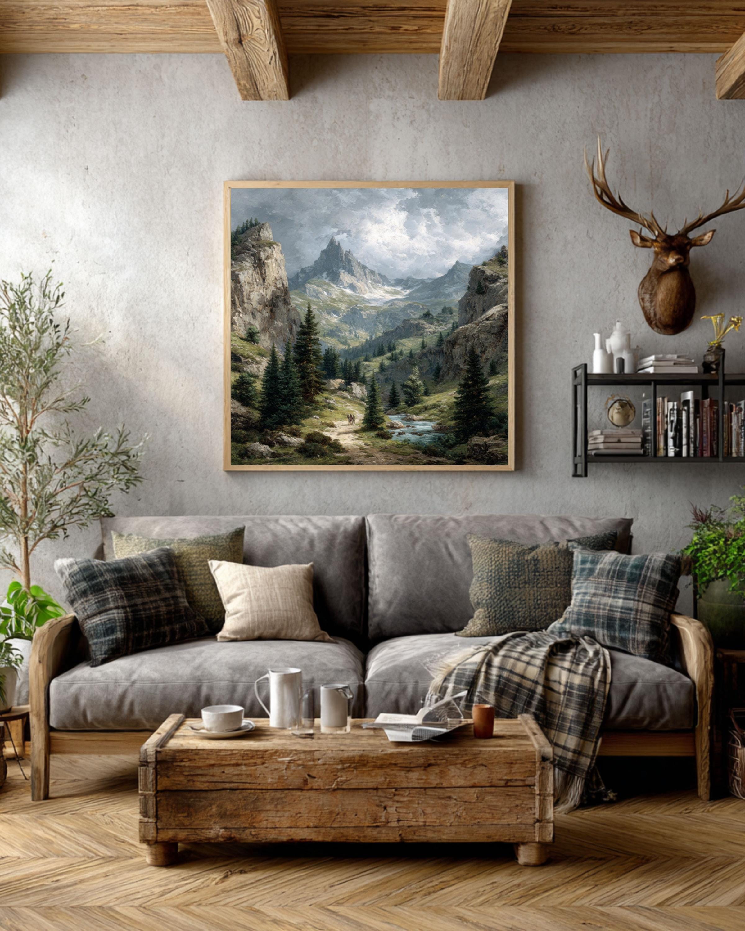 Alpine Valley Canvas Art  Gustave Doré Style Mountain Landscape