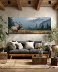 Rustic Elk Landscape Oil Painting  Wildlife Canvas Wall Art