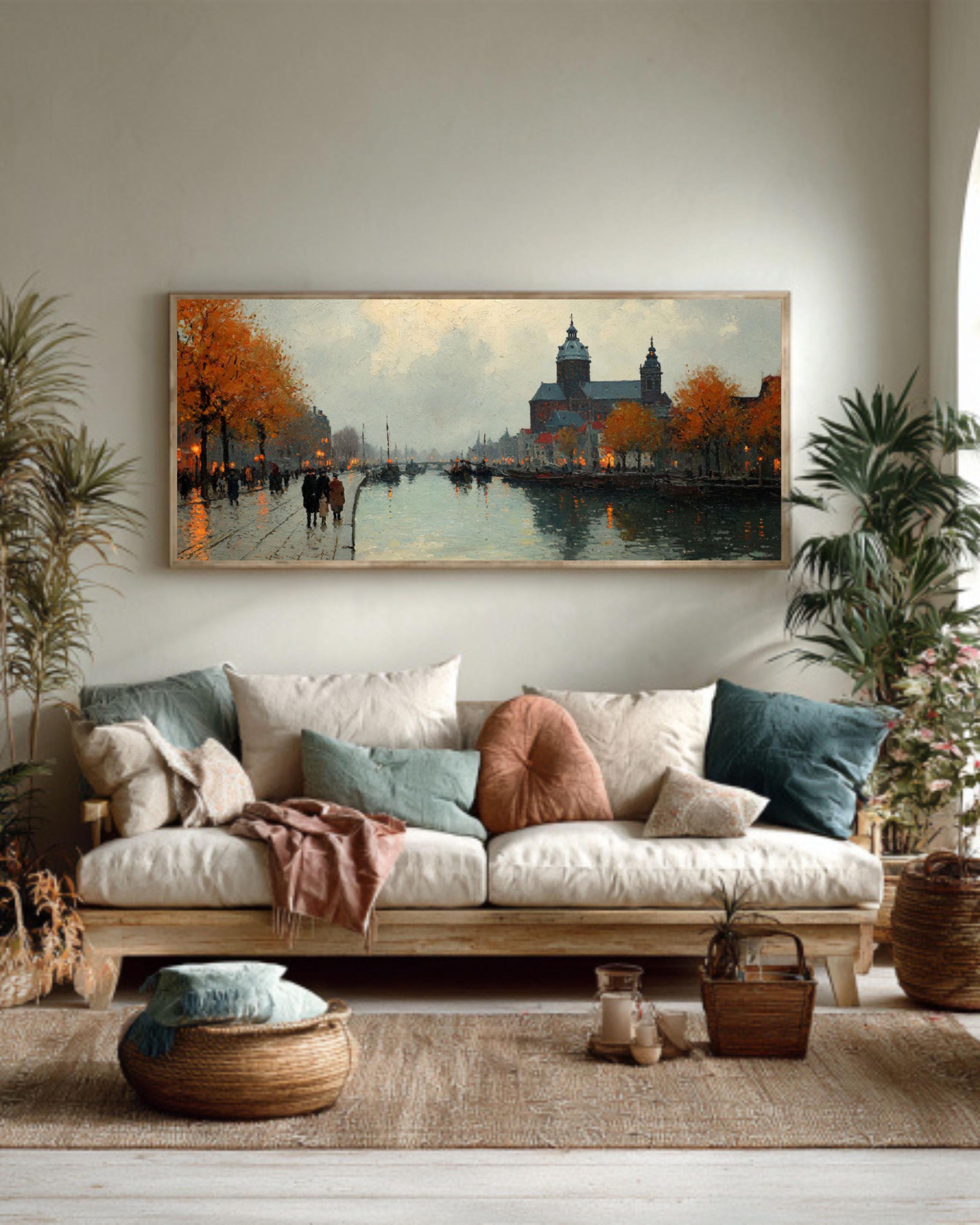 Amsterdam Canal Autumn Canvas Art  James Wilson Morrice Style