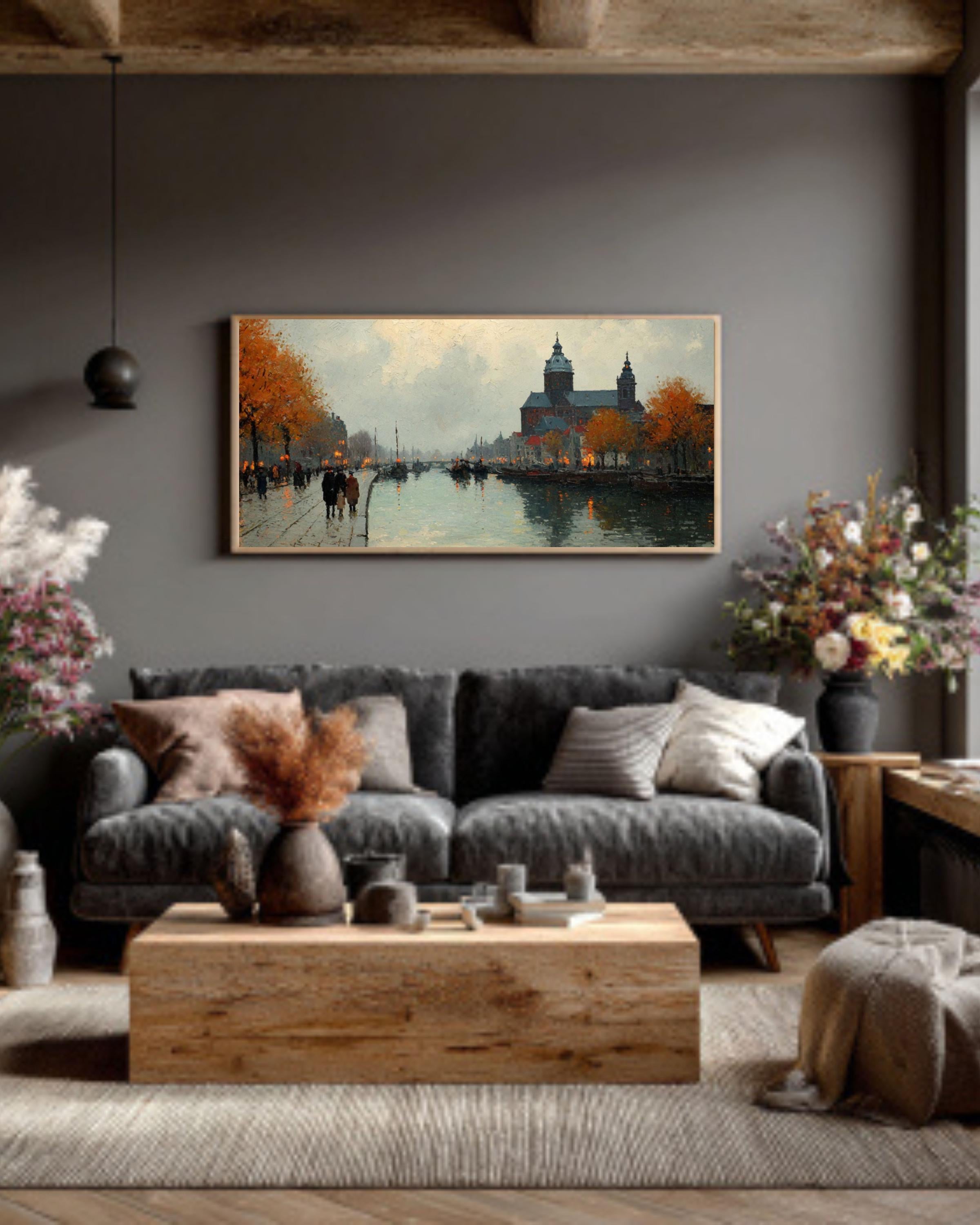 Amsterdam Canal Autumn Canvas Art  James Wilson Morrice Style