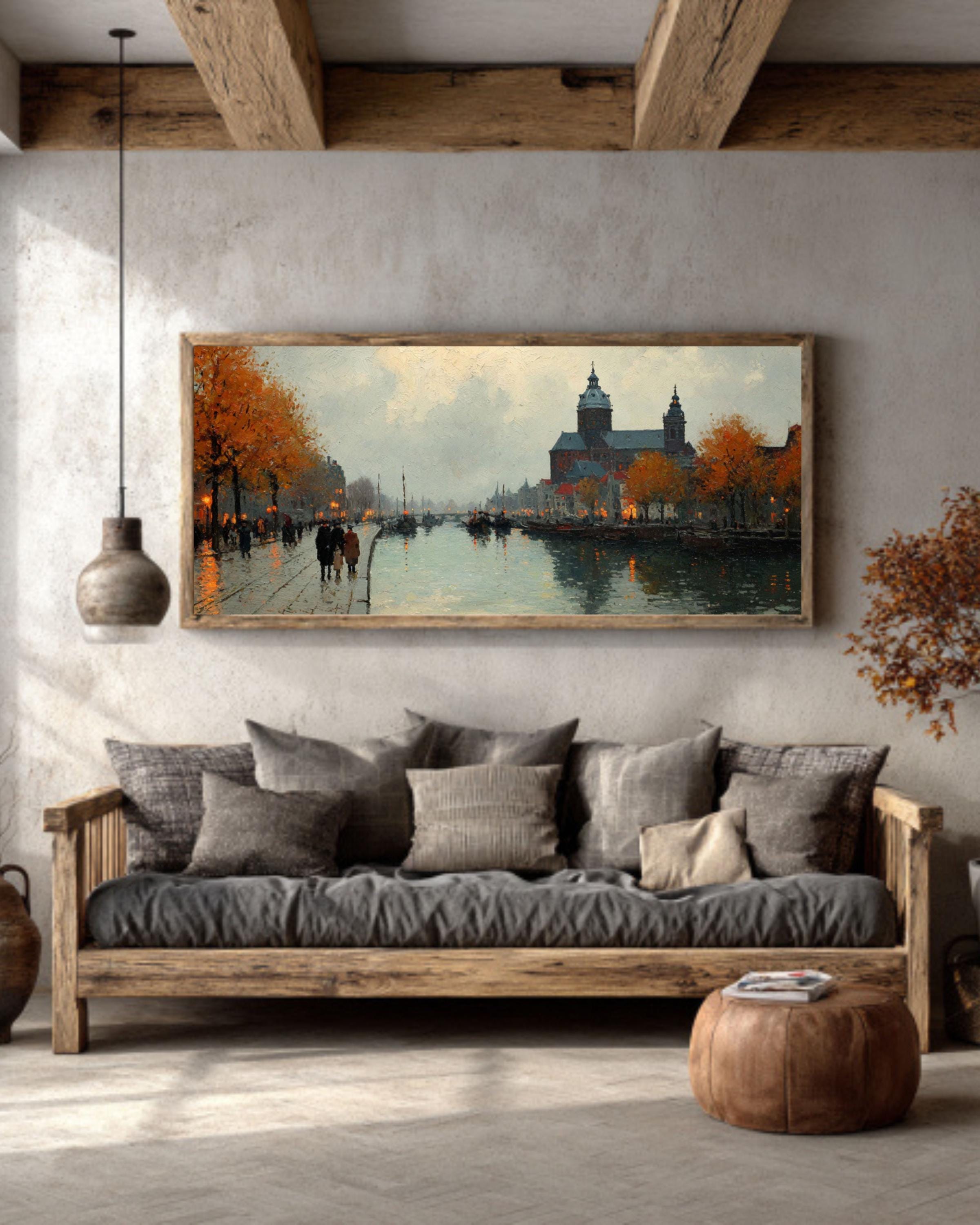 Amsterdam Canal Autumn Canvas Art  James Wilson Morrice Style