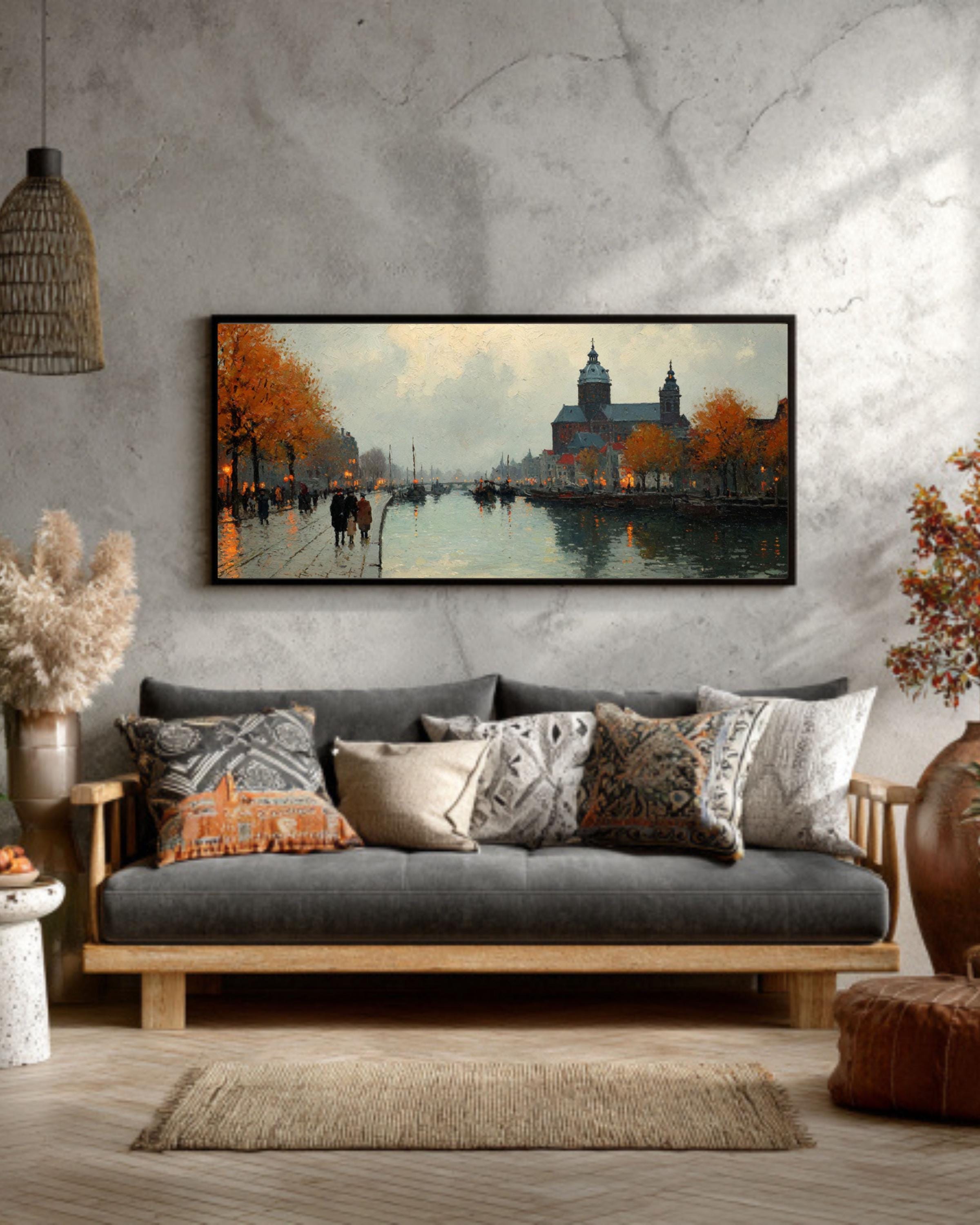 Amsterdam Canal Autumn Canvas Art  James Wilson Morrice Style