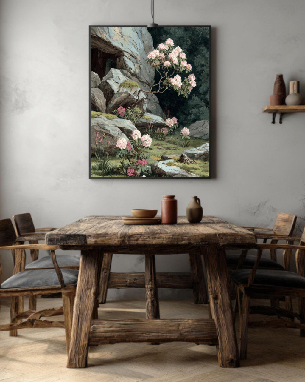 Alpine Rhododendron Painting  Botanical Pastel Watercolor Art, Framed Print