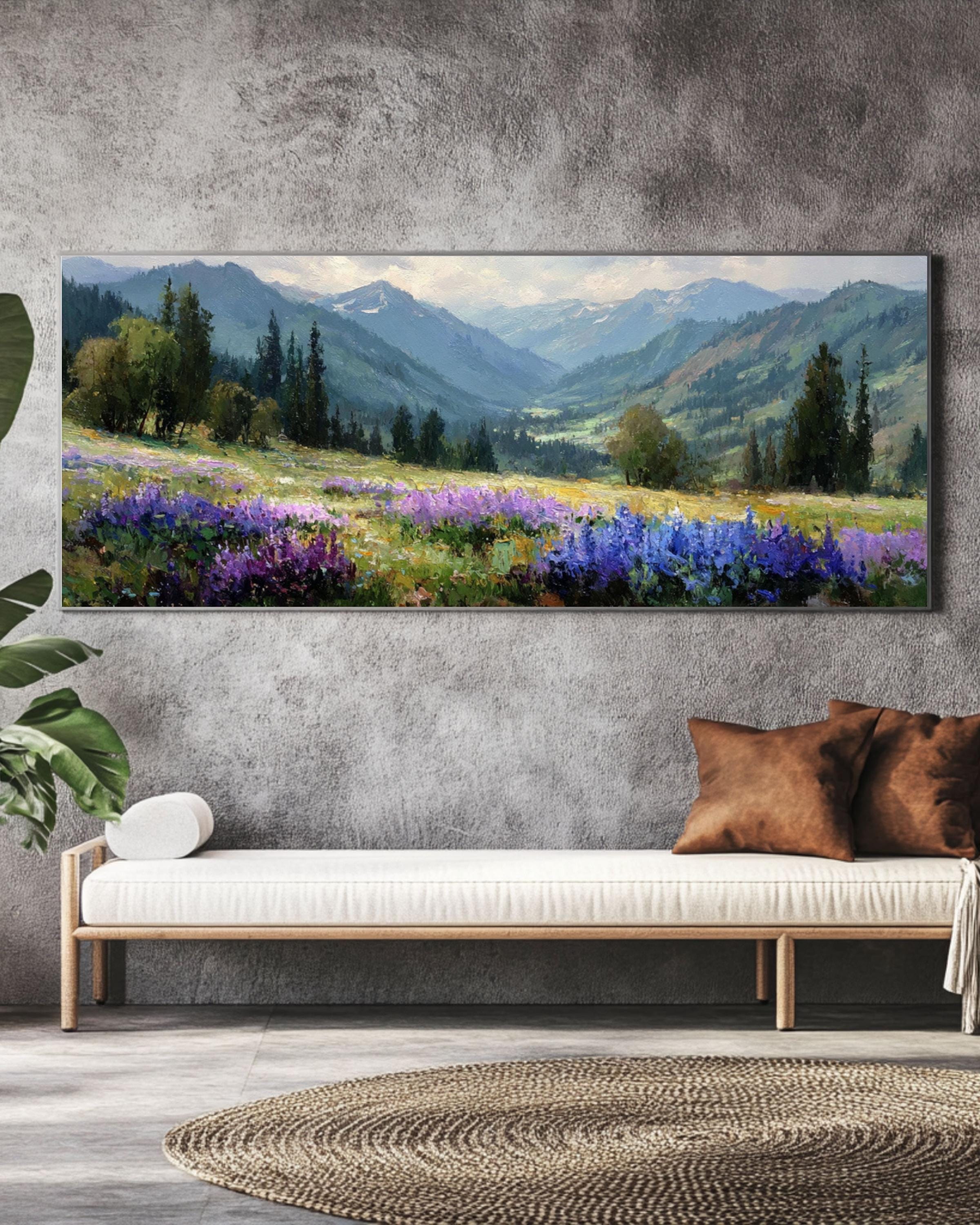 Alpine Meadow Canvas Art  Purple Wildflower Mountain Landscape