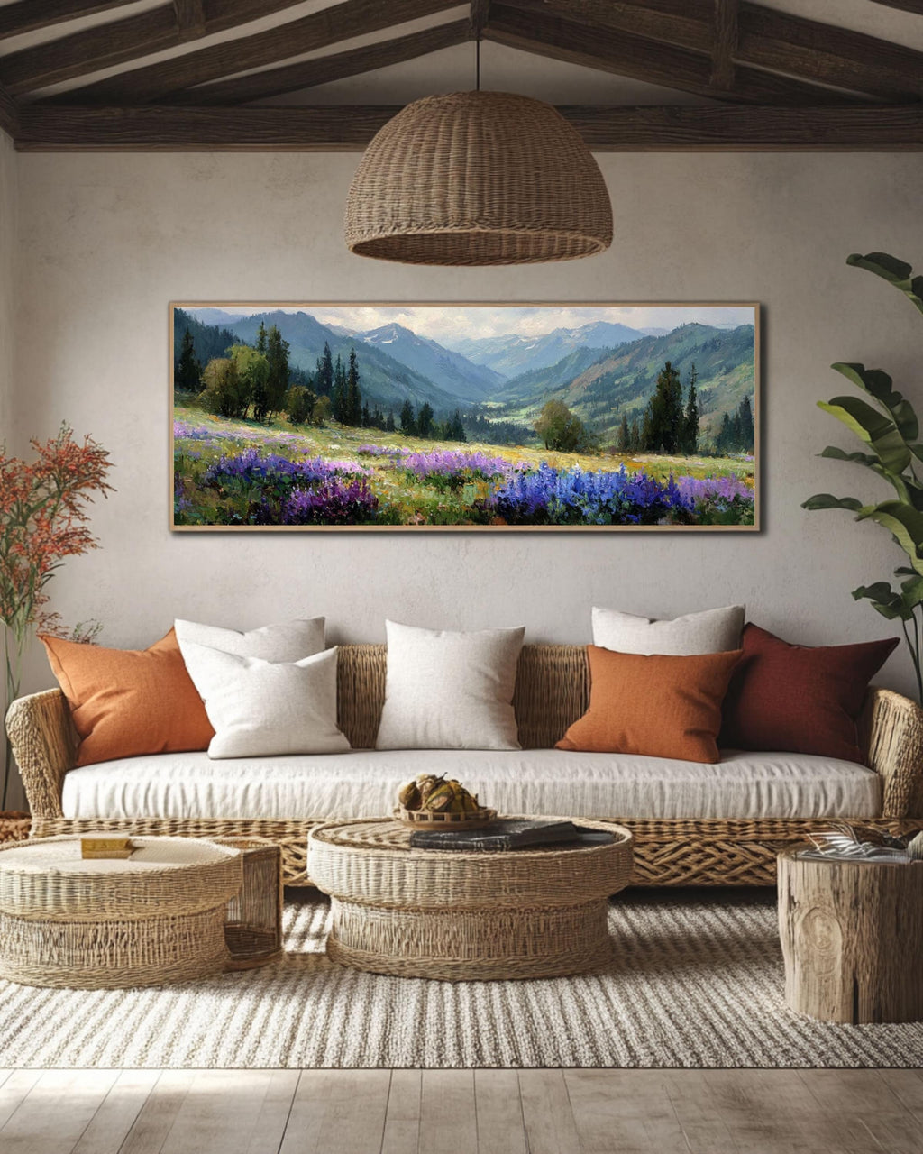Alpine Meadow Canvas Art  Purple Wildflower Mountain Landscape