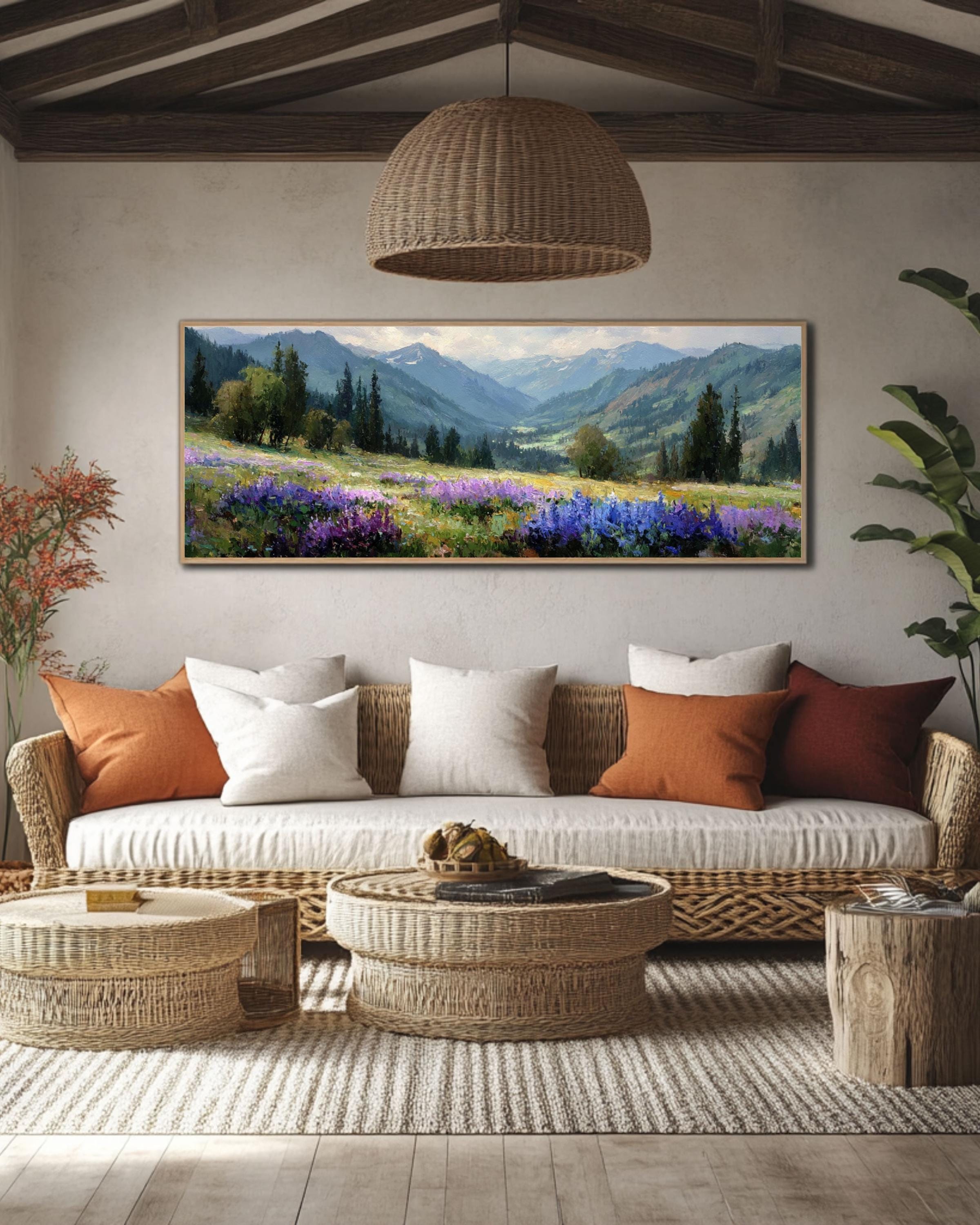 Alpine Meadow Canvas Art  Purple Wildflower Mountain Landscape