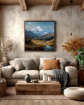 Alaskan Mountain Landscape Painting  Oil & Watercolor Canvas Wall Art