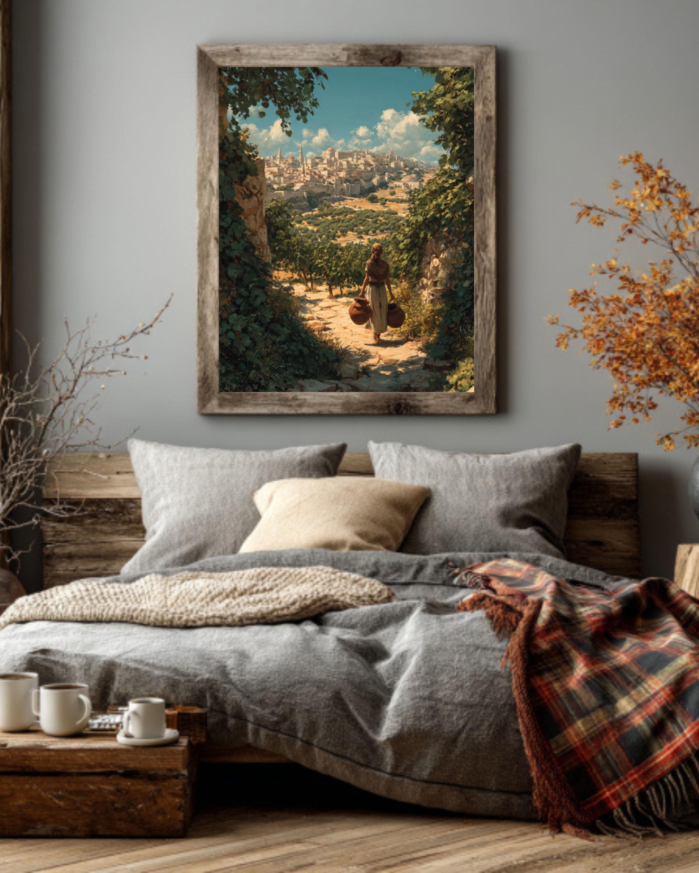 Ancient Jerusalem Canvas Art  Biblical Israelite Woman, Vineyard Scene